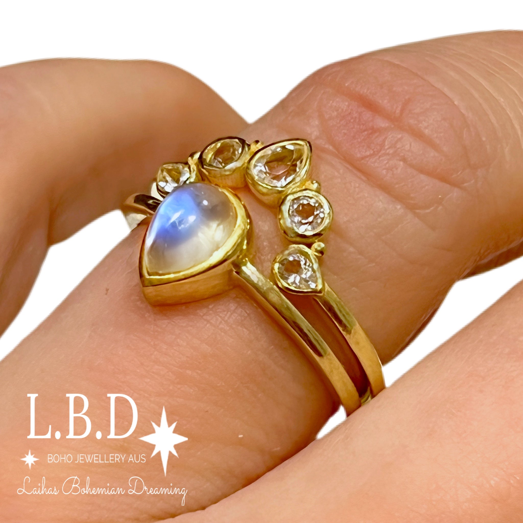 Laihas Queen of Cups Gold Topaz and Moonstone Ring Set - Elegant Jewelry for Women, Perfect Gift for Birthday, Anniversary & Special Occasions