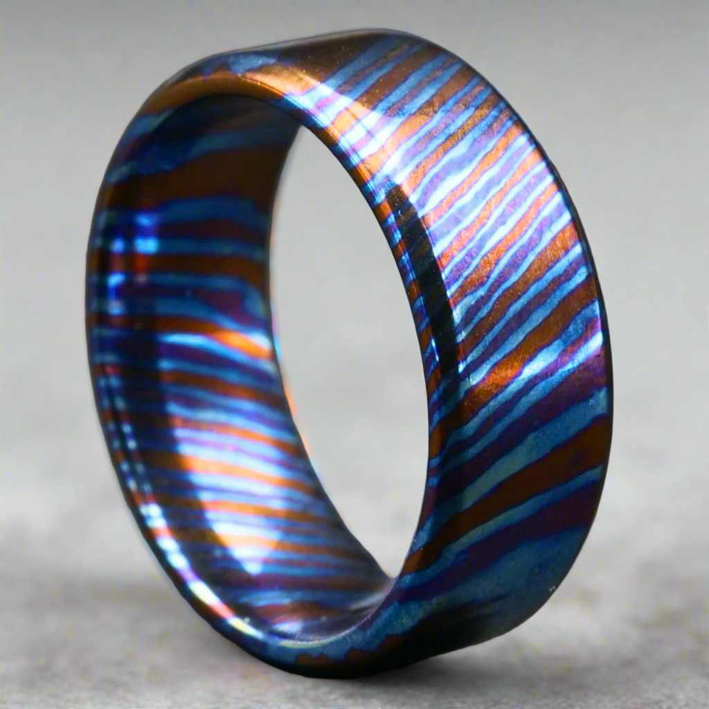 Handcrafted Titan Timascus Titanium Damascus Ring - Unique Metal Pattern, Bold Design for Men & Women - Perfect for Weddings, Engagements & Fashion Accessories