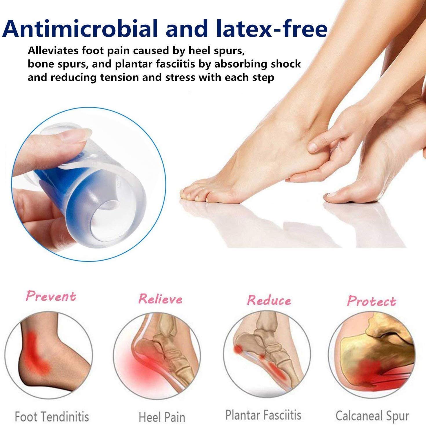 FEXMY Silicone Heel Protectors for Cracked Heels & Pain Relief - Plantar Fasciitis, Heel Spurs Support - Soft Gel Heel Pads for Women - Perfect for Work, Running & Daily Comfort