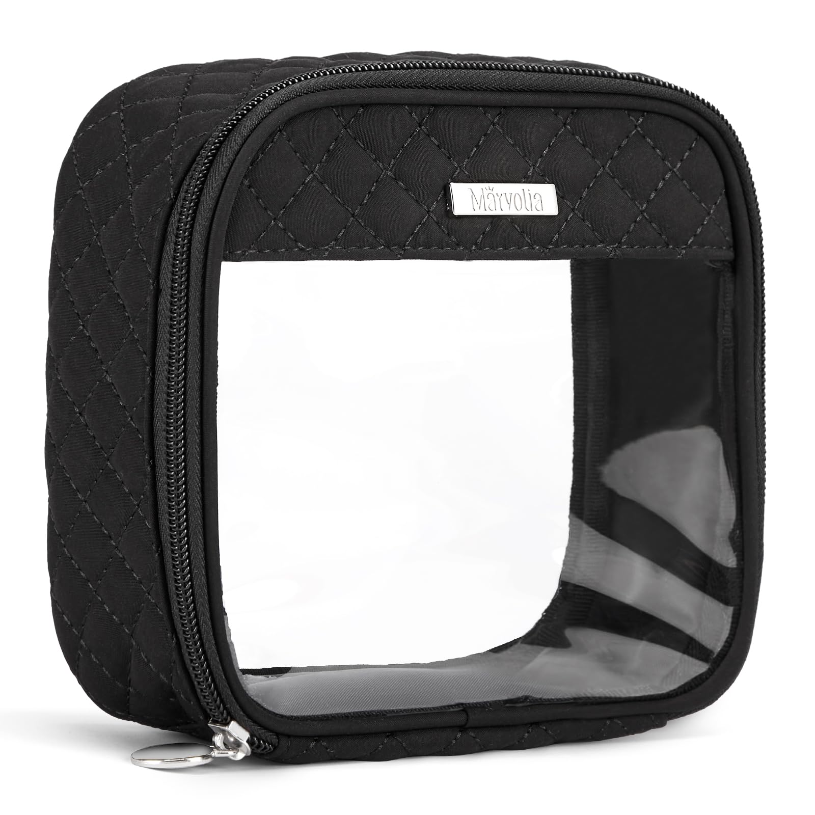 Marvolia Small Clear Makeup Bag for Women - Travel Toiletry Organizer, Mini Cosmetic Case with Zipper for Makeup & Essentials (Small, Black) - Perfect for Travel, Gym, and Daily Use