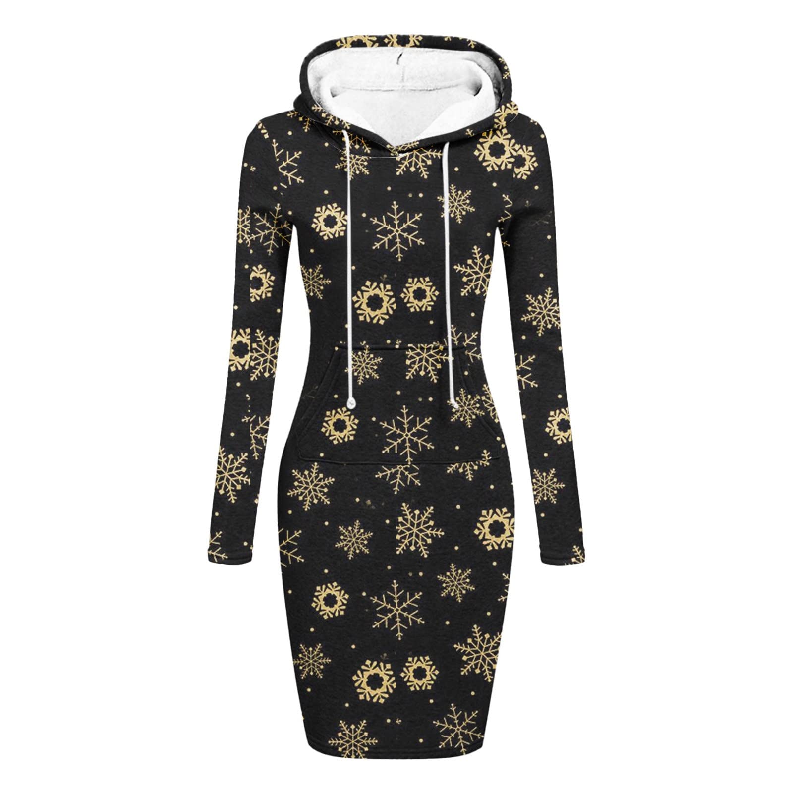 Women's Christmas Hoodie Dress with Pocket - Long Sleeve Printed Hooded Dress for Women | Casual Winter Outfit, Holiday Party Wear, Cozy Lounge Dress