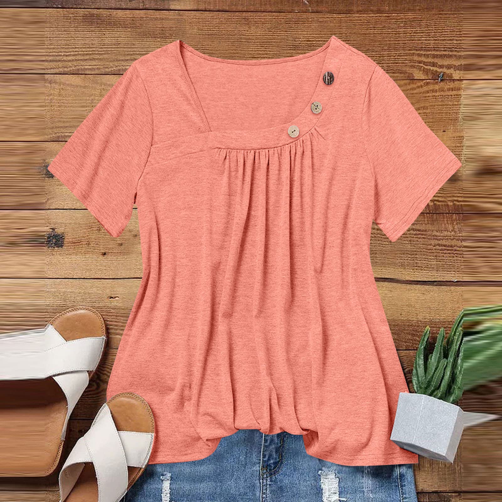 Trendy 2024 Summer Tops for Women - Short Sleeve Button Down Shirts with Crewneck & V-Neck Styles | Cute Casual Blouses & Dressy Tees for Going Out, Office Wear & Weekend Outfits