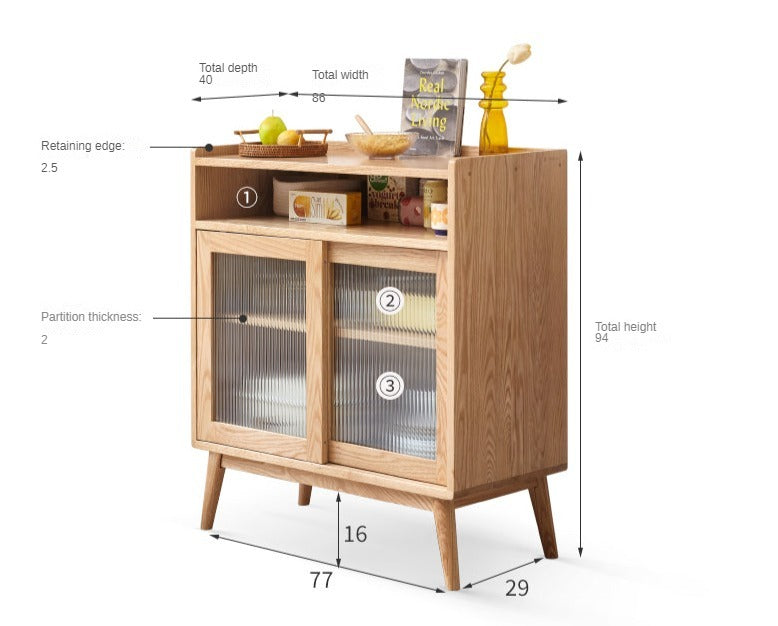 Oak Solid Wood Sideboard with Sliding Doors - Rustic Farmhouse Buffet Cabinet for Dining Room Storage & Living Room Decor