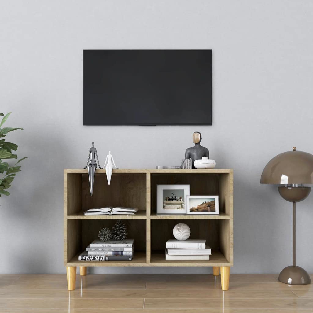 Modern Entertainment Center TV Stand with Solid Wood Legs - Sonoma Oak Console Rack for Living Room, 27.4