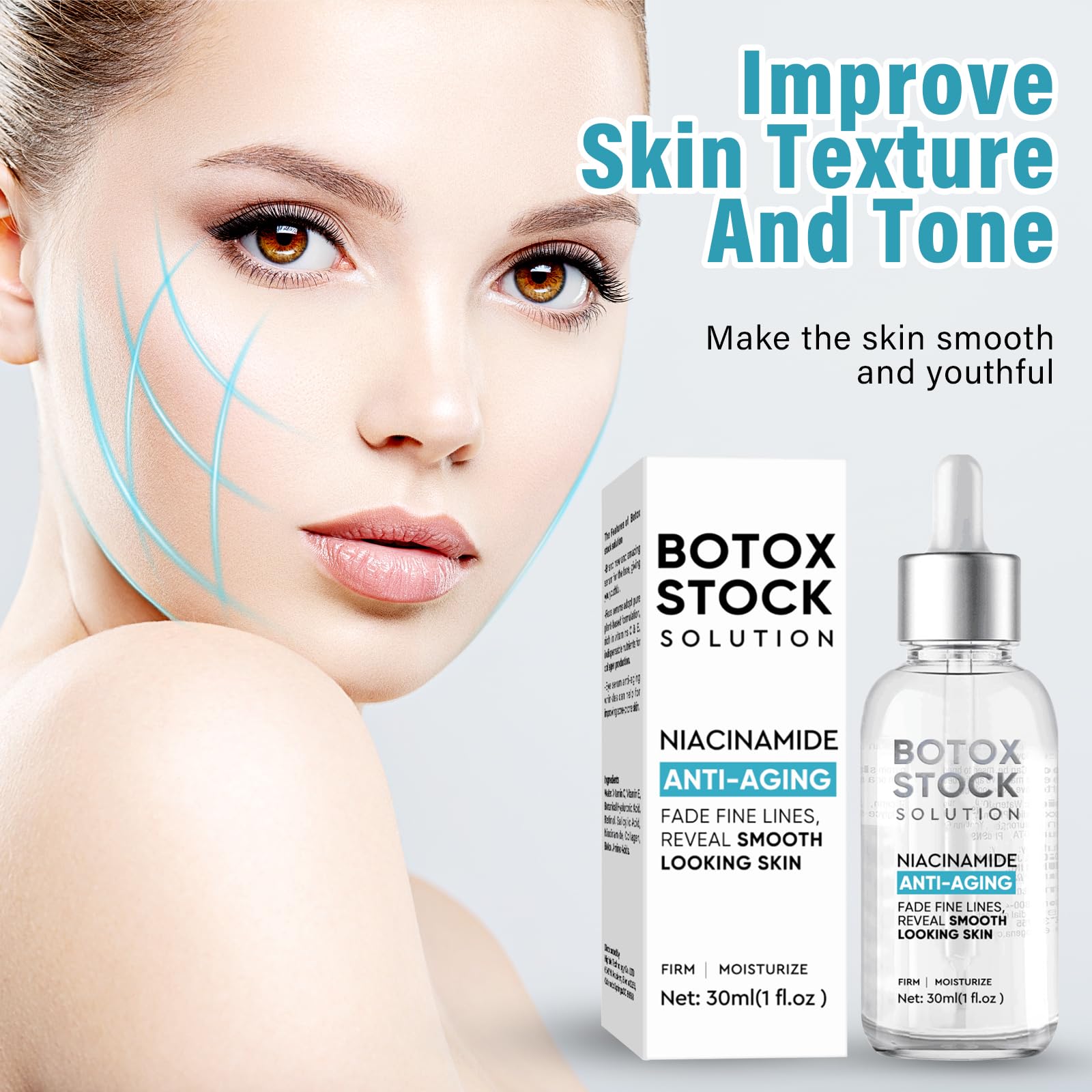 Botox Face Serum with Vitamin C & E - Anti Aging & Instant Face Lift Serum for Wrinkles, Fine Lines & Collagen Boost | Plumping Facial Treatment for Youthful Skin | Perfect for Daily Skincare Routine & Nighttime Rejuvenation