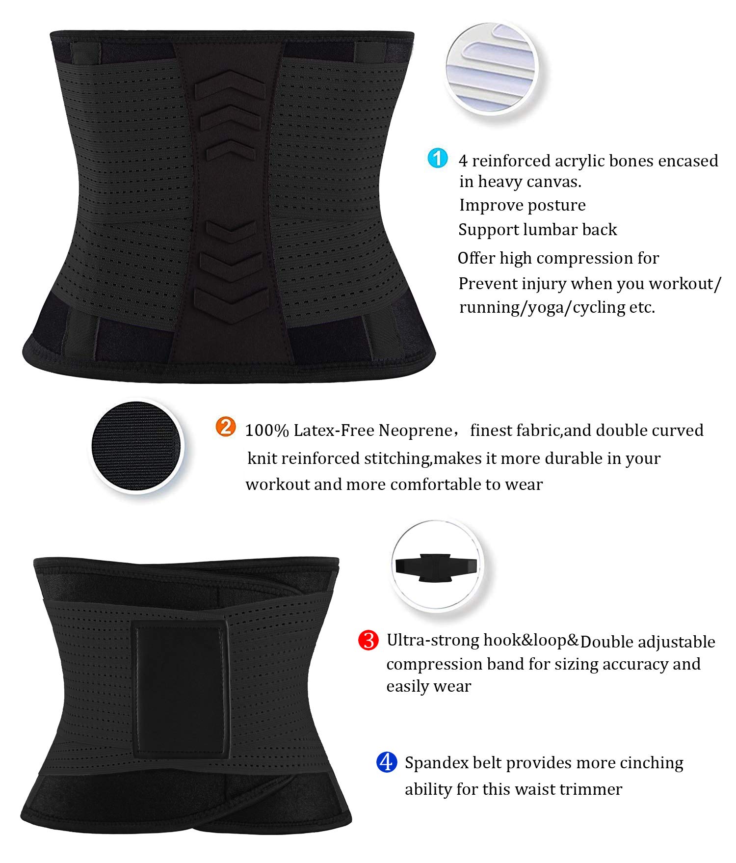 VENUZOR Waist Trainer Belt for Women - Slimming Body Shaper & Waist Cincher - Postpartum Recovery & Workout Girdle - Tummy Control Corset for Weight Loss & Gym Training (Black, Medium) - Perfect for Yoga, Fitness & Everyday Wear