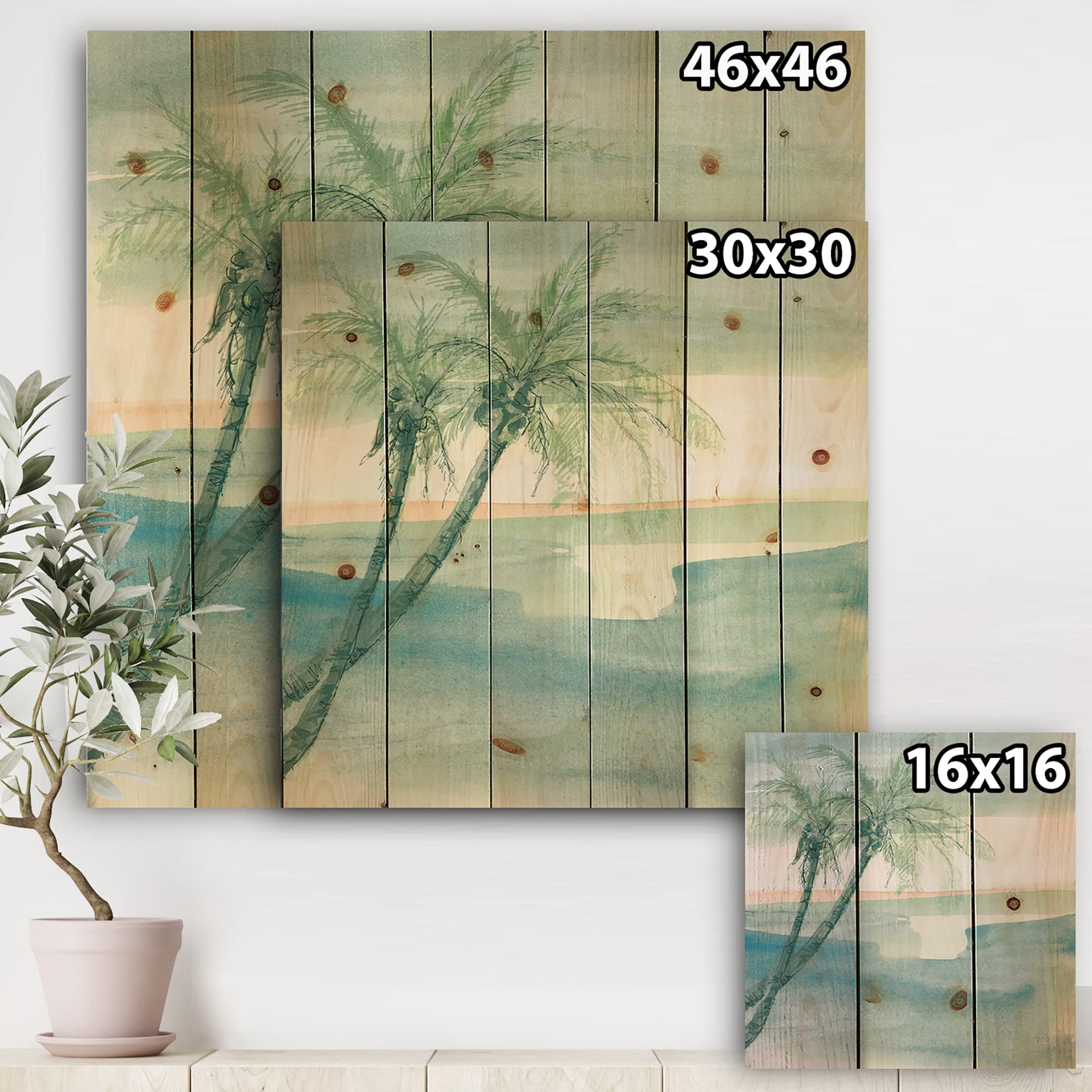 DesignQ Peaceful Dusk Tropical Wood Wall Art - Blue Beach Themed Pine Wood Wall Decor Panel - Large Natural Wood Wall Hanging for Coastal Living Room, Bedroom or Office Decoration