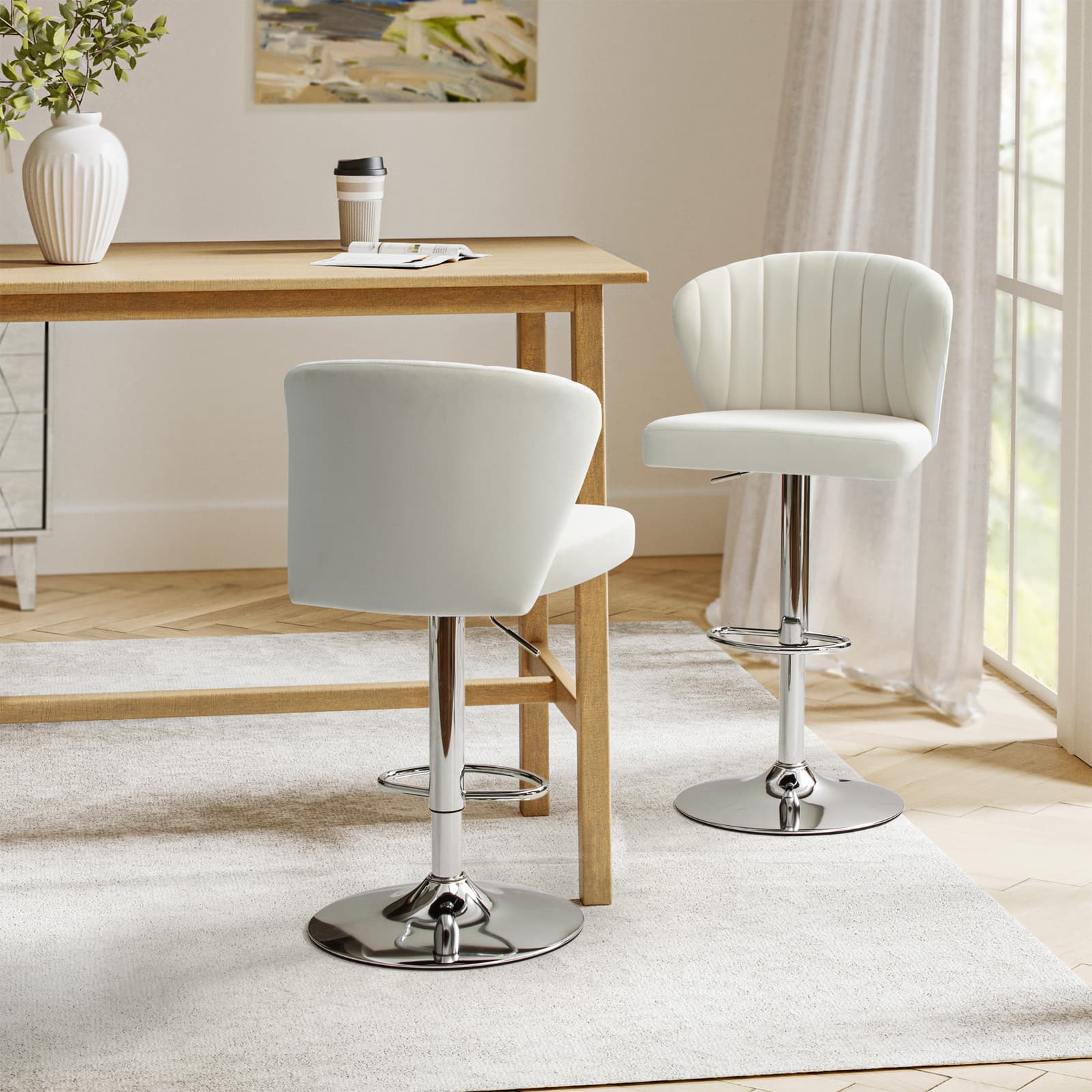 Geoff Modern Adjustable Swivel Bar Stool - Height Adjustable Kitchen Island Stool with 360° Rotation for Home, Office & Cafe Use