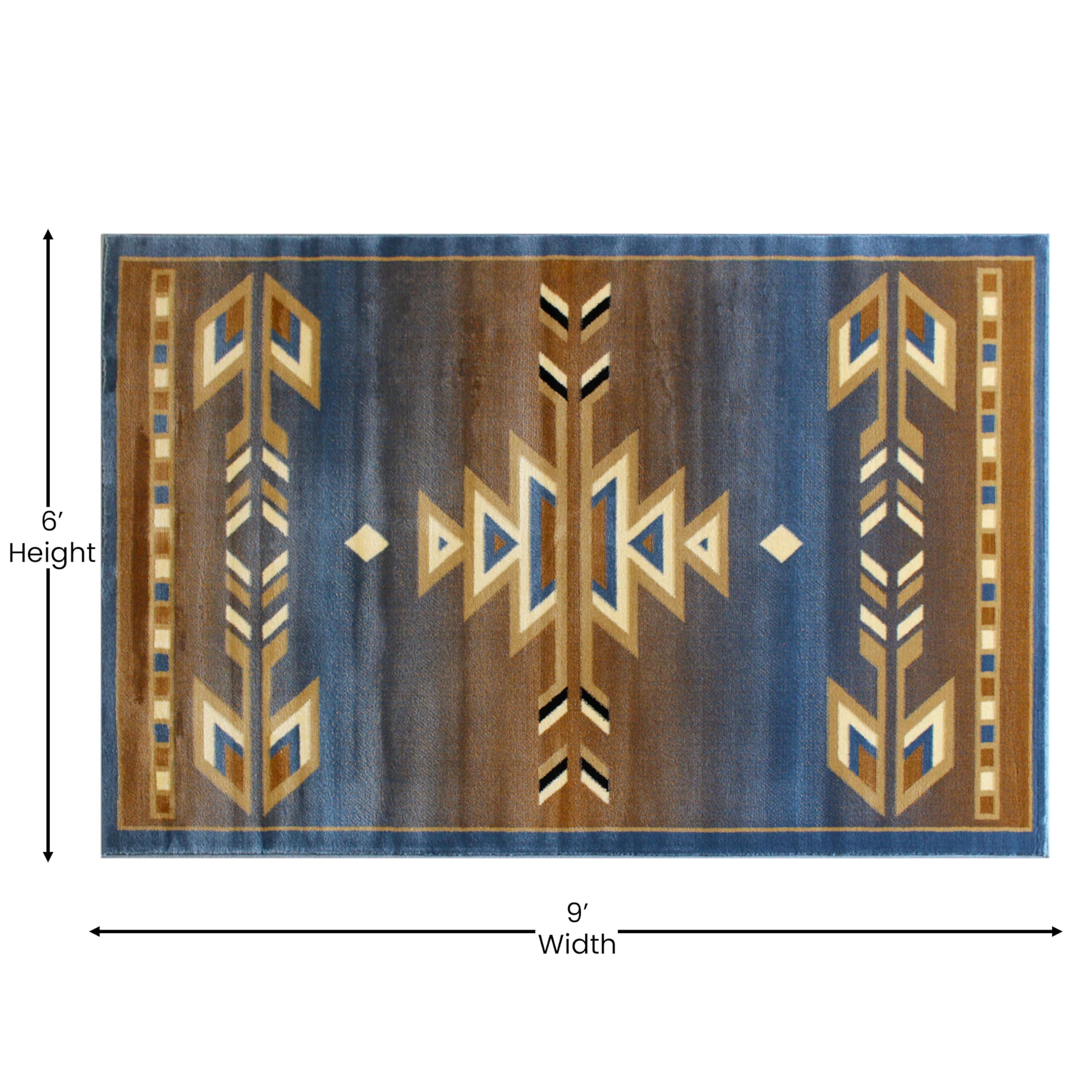 EMMA + OLIVER Reno Olefin Accent Rug 6x9 Feet - Southwestern Geometric Arrow Pattern in Blue, Black, Beige & Ivory - Stain & Moisture Resistant Indoor Outdoor Rug with Jute Backing - Perfect for Living Room, Bedroom, or Patio Decor
