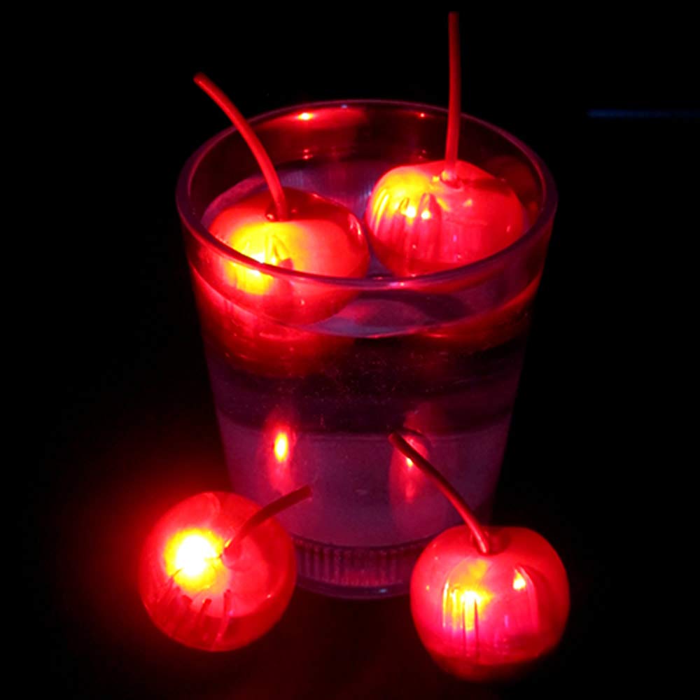 Glow LED Light Up Drink Cherries - Set of 16 Glowing LED Ice Cubes for Cocktails, Party Drinks & Nightclub Beverages - Perfect for Halloween, Birthday Parties & Bar Decorations