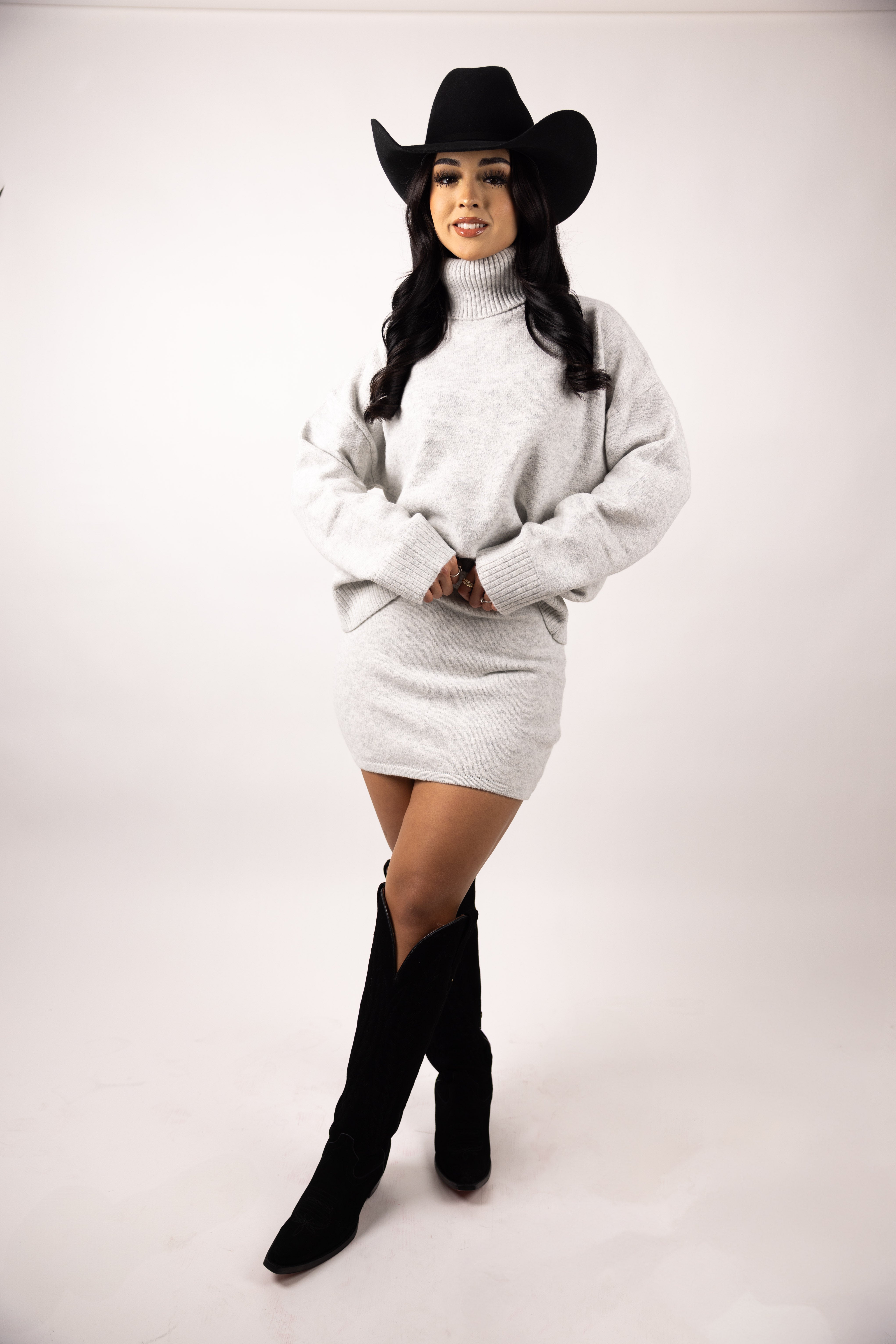 Women's Turtleneck Sweater & Mini Skirt Matching Set - Winter Outfits for Office, Dating & Holiday Parties