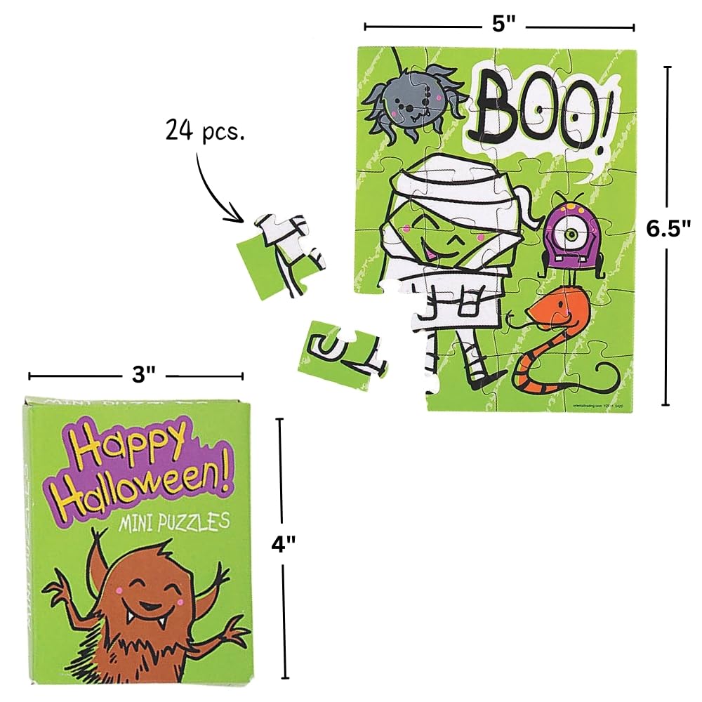 Halloween Mini Puzzles for Kids - 12 Piece Educational Toy Set - Fun Party Favors & Classroom Activities