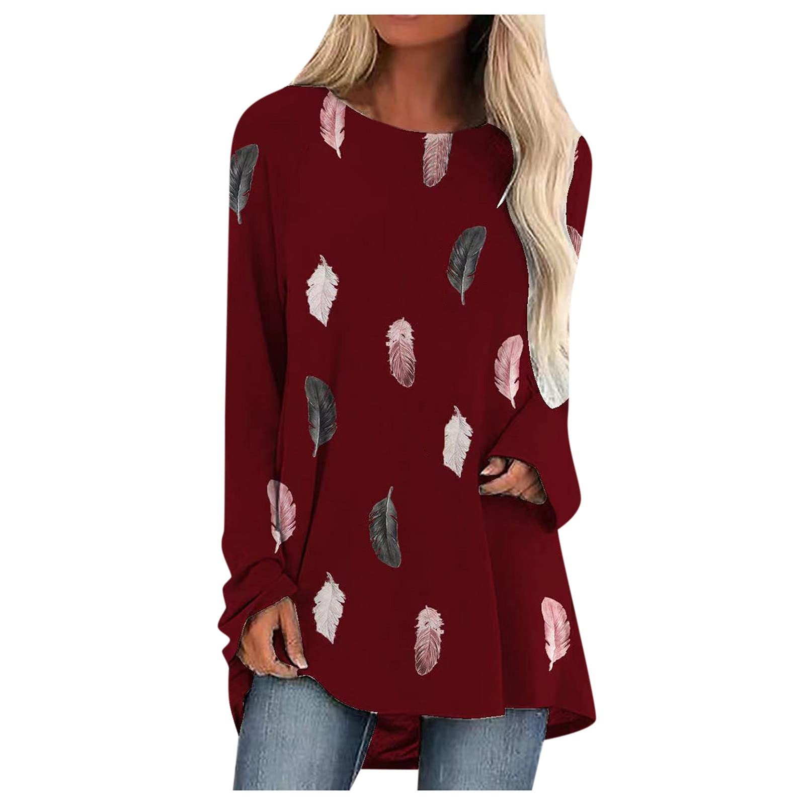 FMCHICO Women's Long Sleeve Tunic Tops for Leggings - Casual Loose Fit O-Neck T-Shirt | Perfect for Yoga, Workout & Everyday Wear