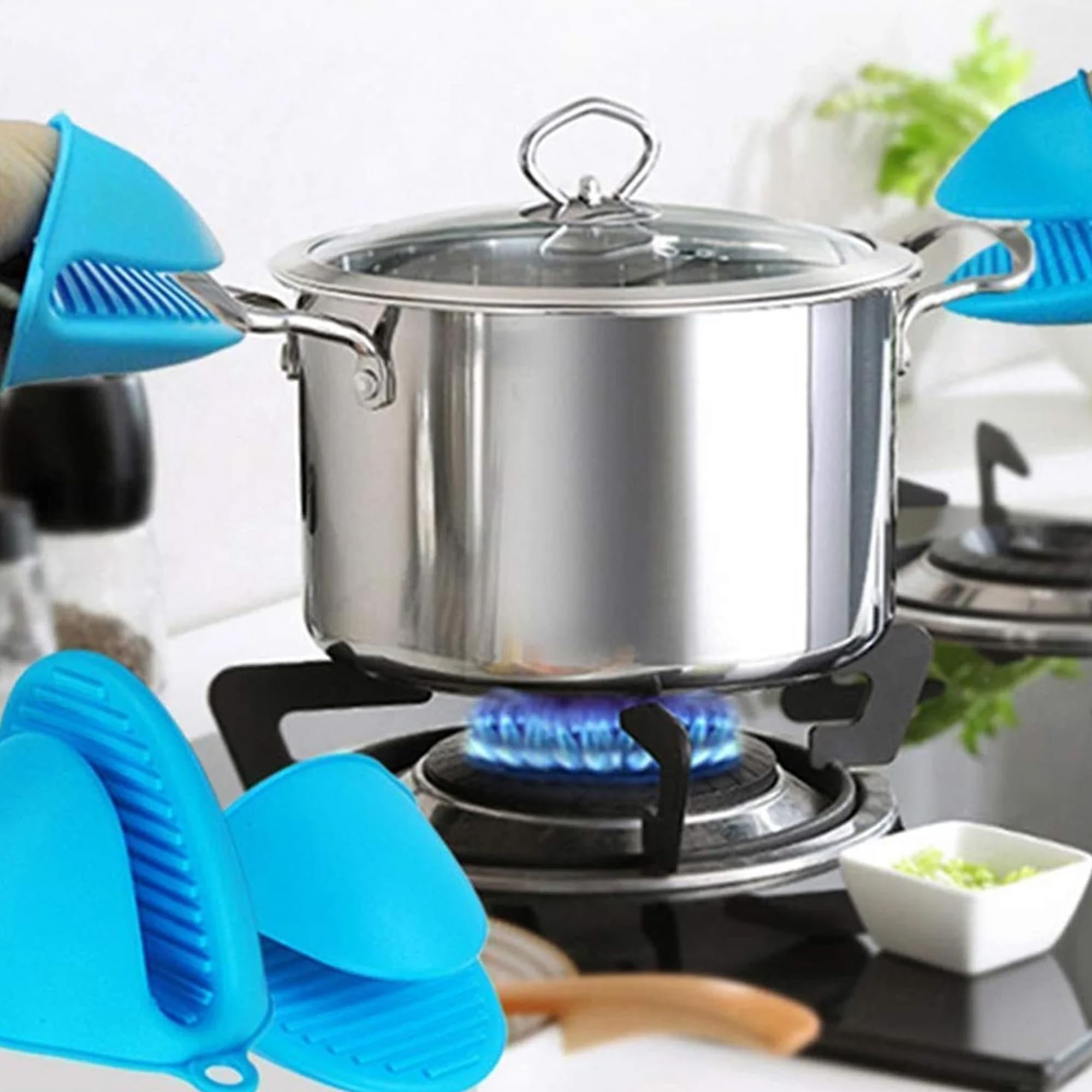 Heat Resistant Silicone Pot Holder & Oven Mitts Set - 2 Pack Multicolor Kitchen Cooking Gloves for Baking, Grilling & Hot Dish Handling - Non-Slip Grip & Durable Protection