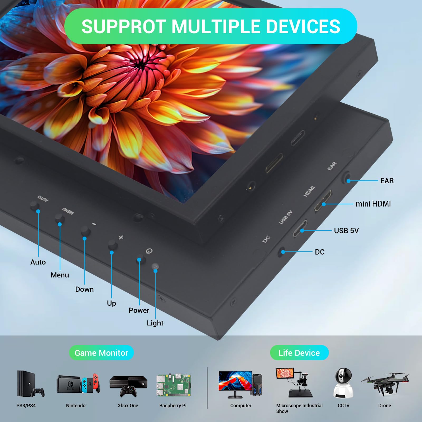 8 Inch Mini HDMI Monitor - 1280x800 Portable Display for PC, Laptop, Raspberry Pi & Gaming Consoles | Perfect for Travel, Office & Multi-Screen Setup