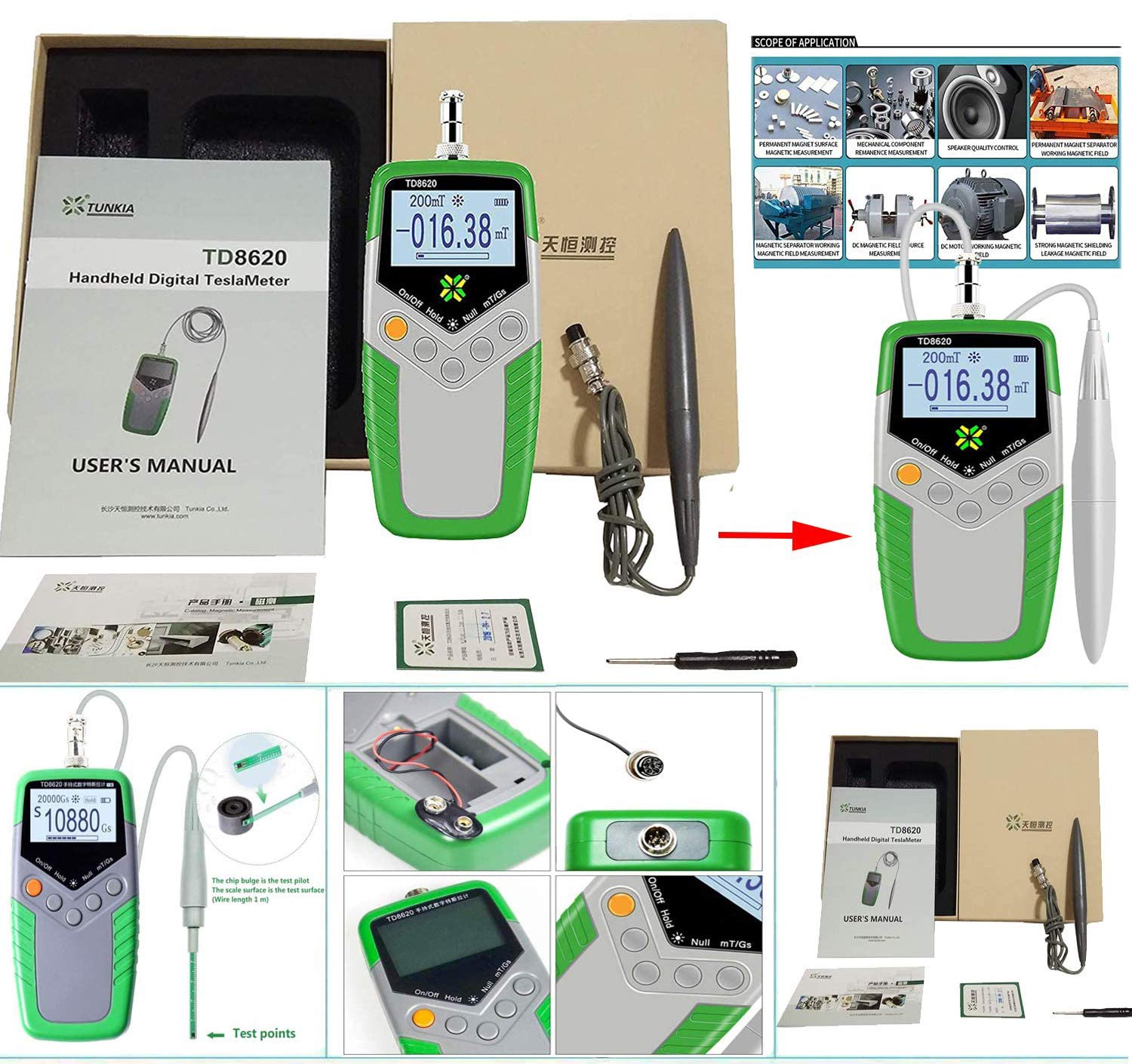 High Precision Digital Tesla Meter - Permanent Magnet Gauss Meter Gaussmeter Fluxmeter (0-2400mT/24000Gs) with 2% Accuracy & 0.01mT Resolution - Surface Magnetic Field Tester for Industrial, Scientific & Educational Use - Perfect for Labs, Engineering & Physics Experiments