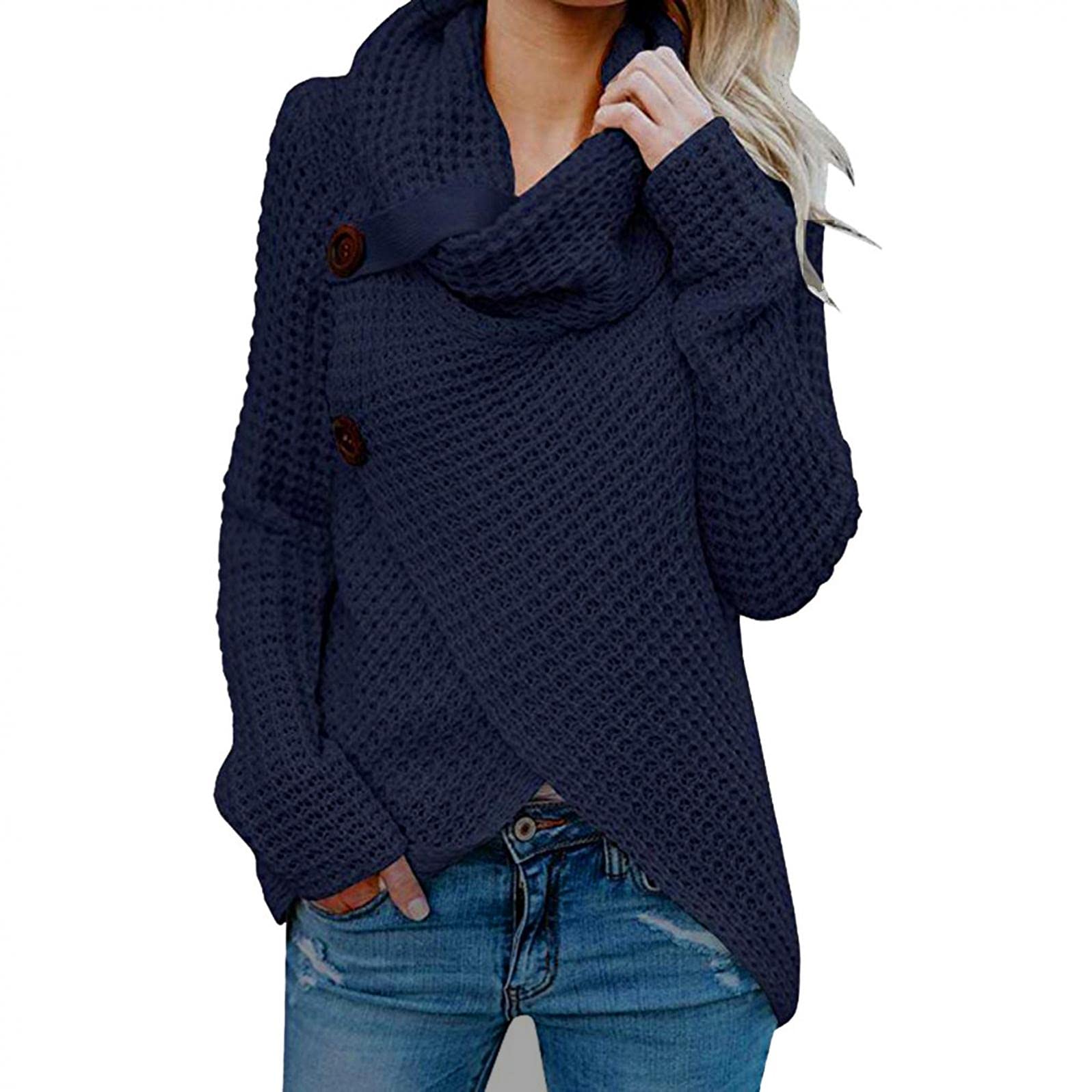 Women's Casual Fall Sweaters - Button Cowl Neck Pullover Long Sleeve Sweatshirts & Jumper Tops | Cozy Autumn Outfits for Work, Dates & Weekend Wear