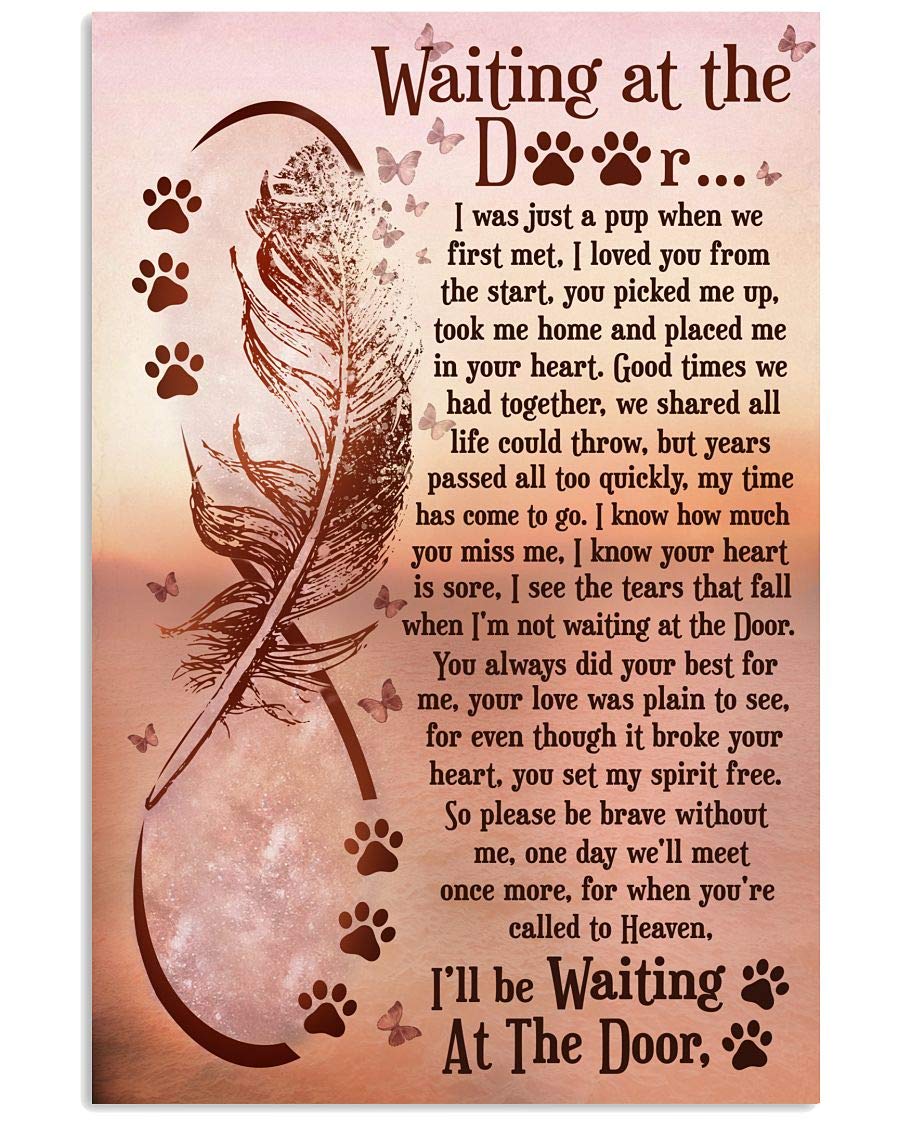 Vintage Feather Metal Sign - Dog Waiting at The Door Retro Tin Wall Art Plaque - 16x24 Inch Home, Kitchen, Office, Bar & Gym Decor - Perfect for Farmhouse, Man Cave & Pub Style