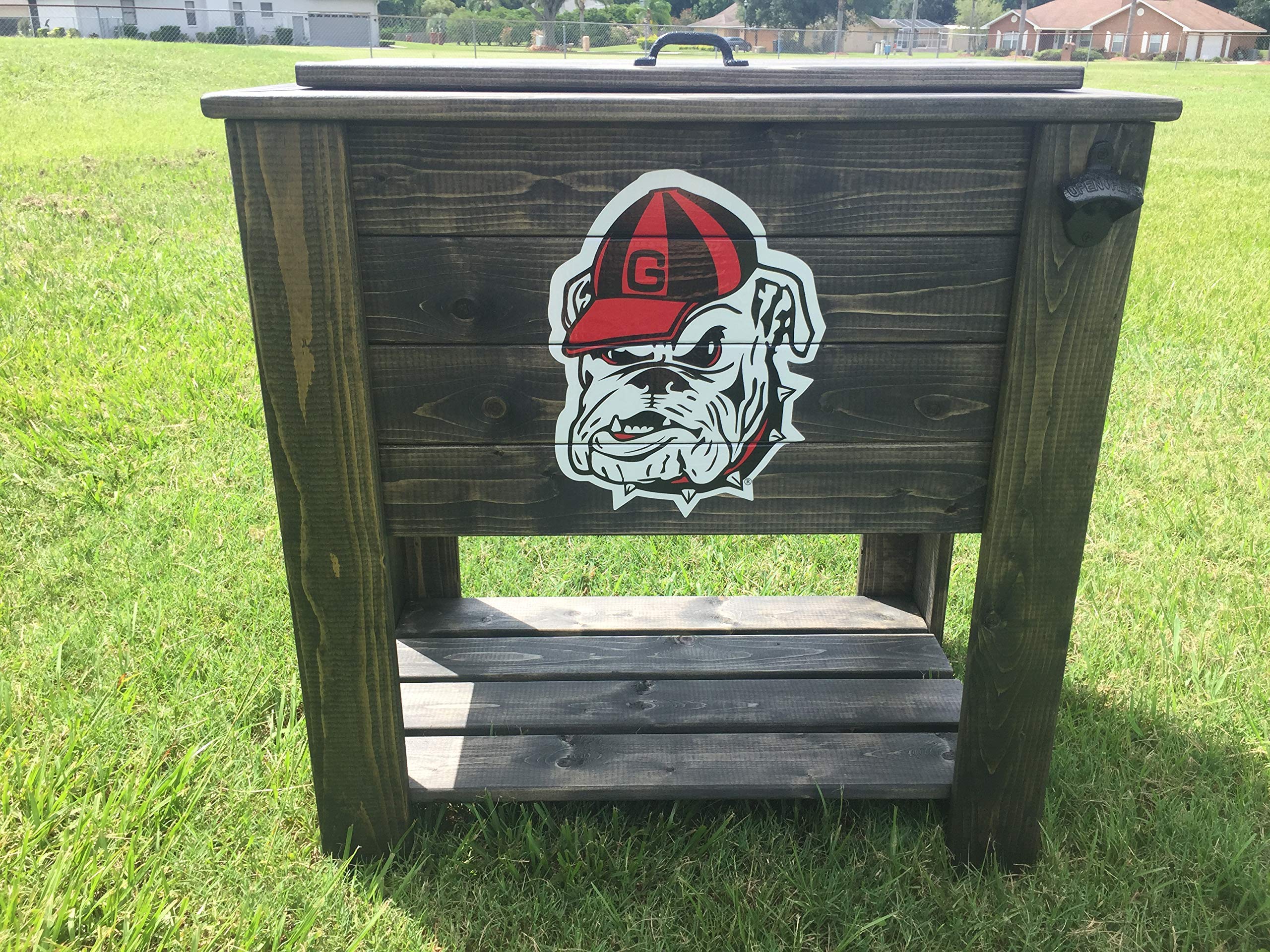 Ebony Stained Wood Cooler Stand with Shelf - Durable Outdoor Drink Holder for Picnics, BBQs, and Backyard Parties
