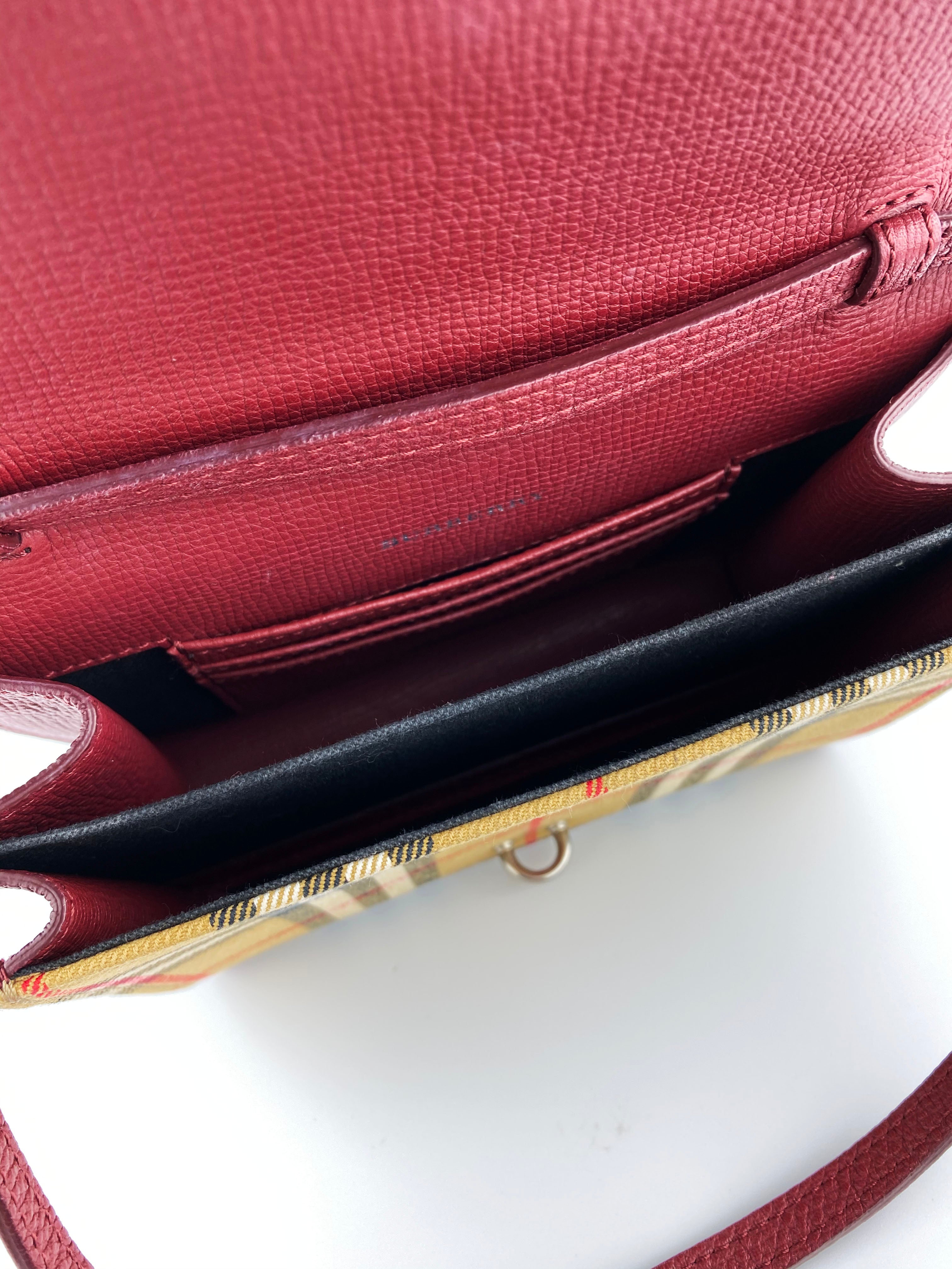 Burberry Red Check Leather Handbag for Women - Luxury Designer Tote & Shoulder Bag for Work, Travel & Everyday Use