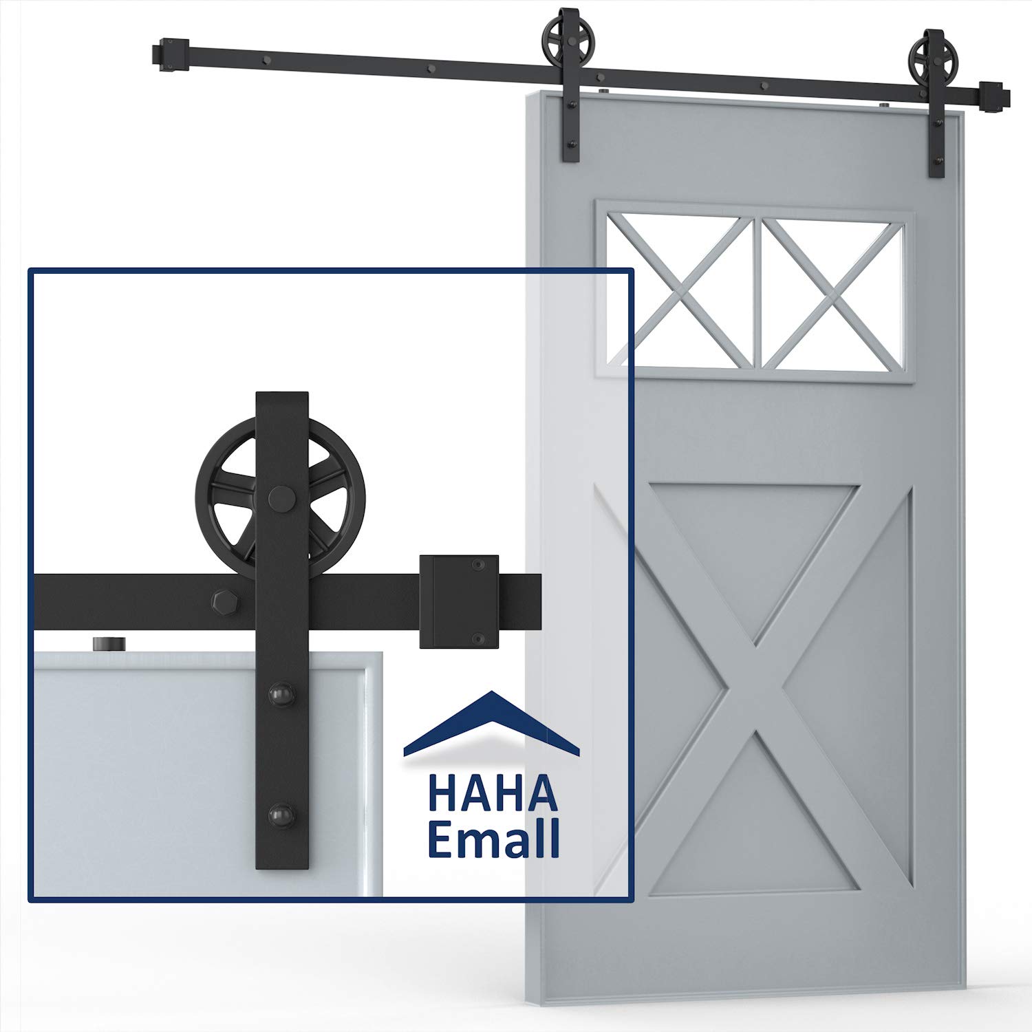 Hahaemall 18FT Sliding Barn Door Hardware Kit - Heavy Duty Wooden Track & Roller System for Modern Farmhouse Style - Perfect for Bedroom, Closet, or Living Room Doors