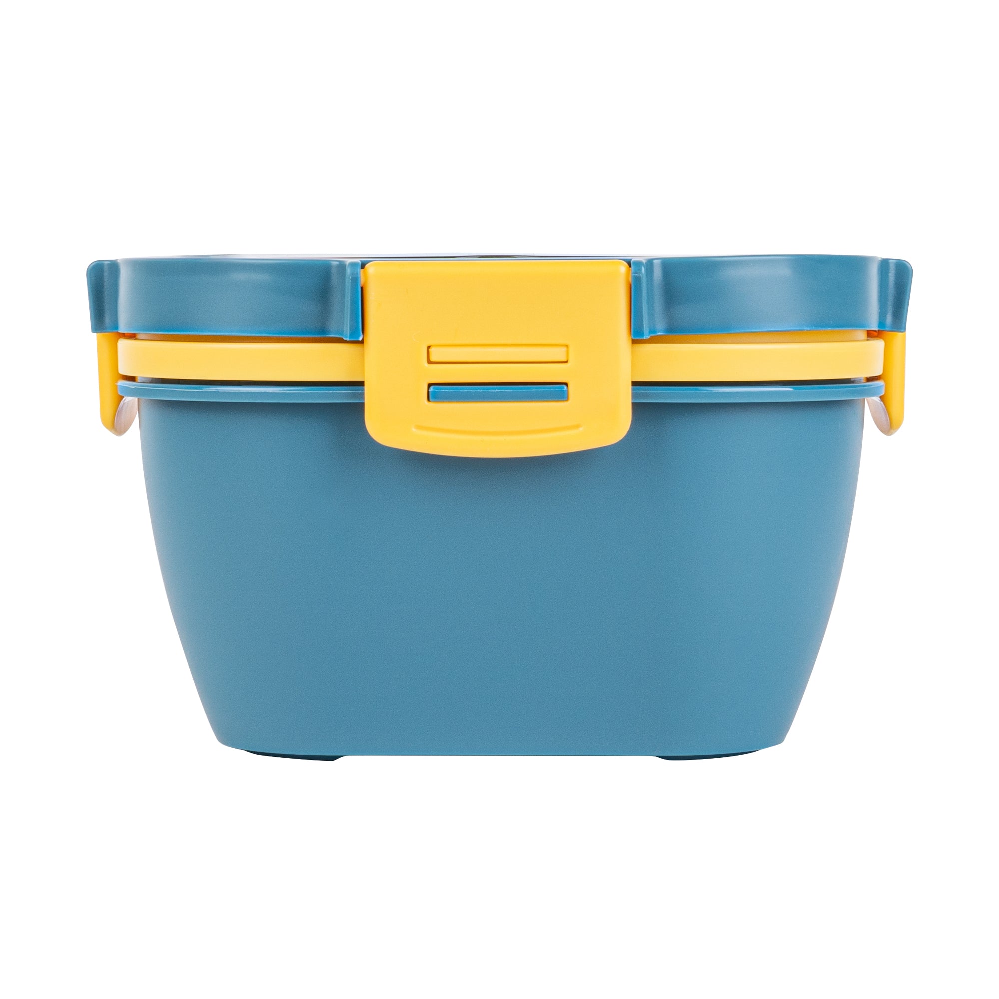 Bento Tek 58 oz BPA Free Lunch Box - Blue & Yellow Microwave Safe Food Container with Fork & Knife (7.25
