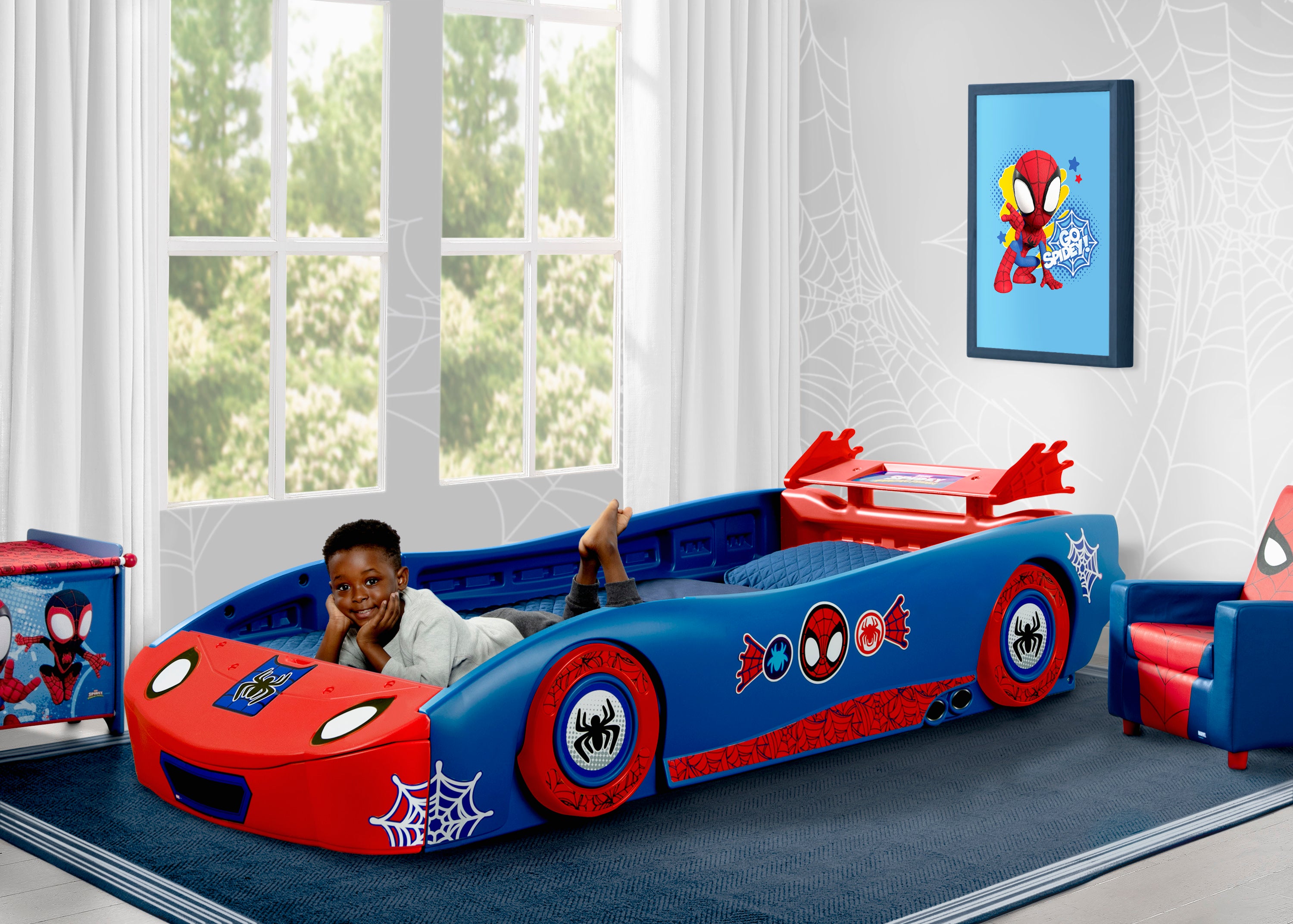 Spidey and His Amazing Friends Web Crawler Race Car Twin Bed Set - Superhero Themed Kids Room Decor for Boys & Girls - Perfect for Birthday Gifts and Marvel Bedroom Makeover