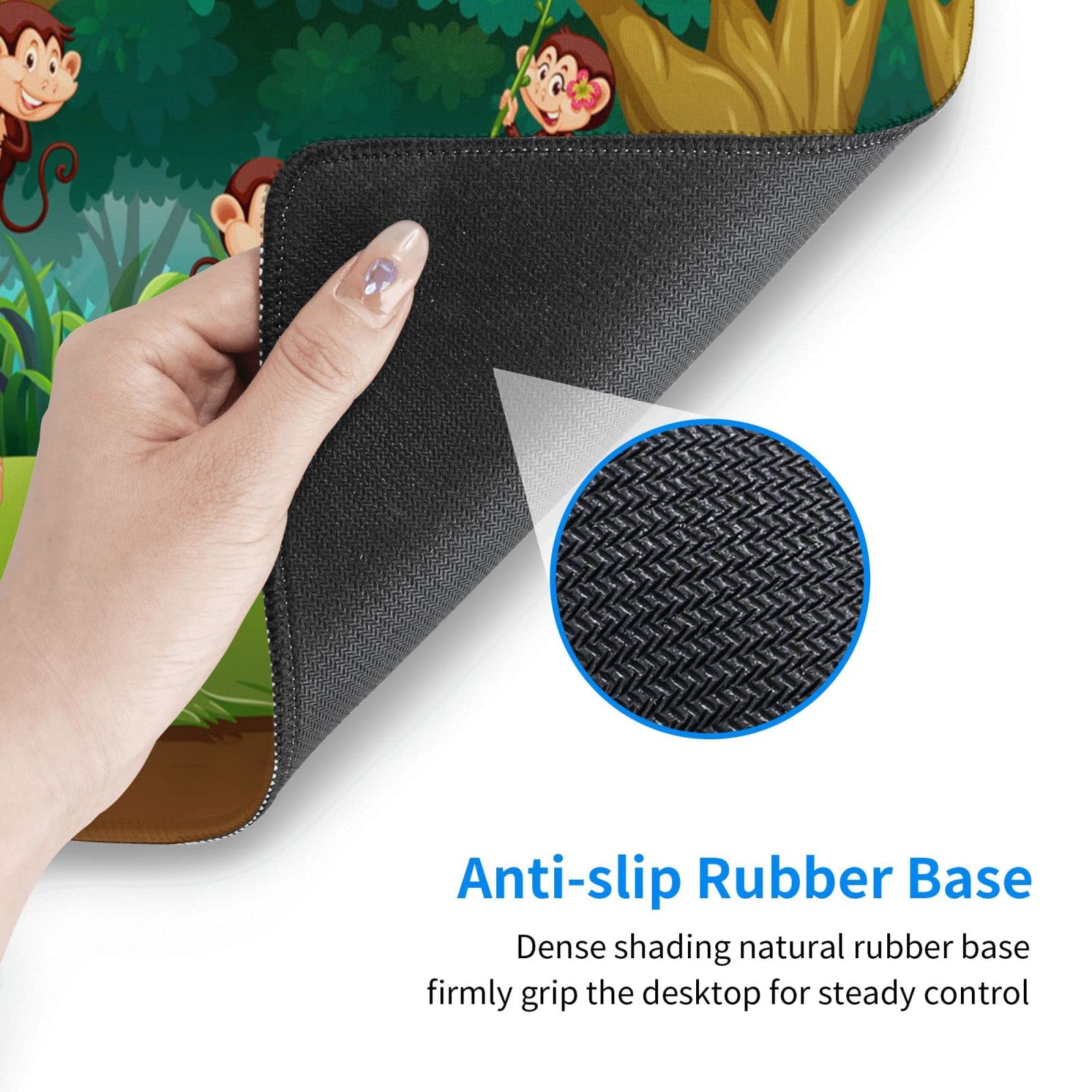 Cute Monkey Mouse Pad - Large Extended Rubber Desk Pad (29.5x16 inches) for Keyboard & Mouse - Perfect for Office, Gaming & Home Computer Workstations