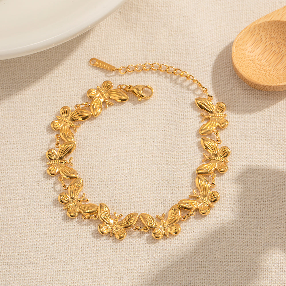 18K Gold Plated Stainless Steel Butterfly Bracelet for Women - Water Resistant & Hypoallergenic Jewelry Gift - Perfect for Date Night, Wedding & Everyday Wear