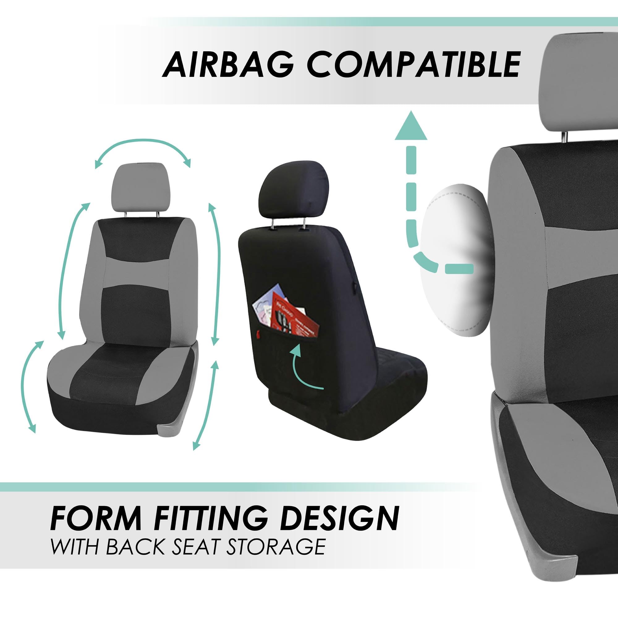 TLH Automotive Light Breezy Gray Car Seat Covers Full Set with Matching Floor Mats - Airbag Compatible, Universal Fit for Cars, Trucks & SUVs | Perfect for Road Trips, Daily Commutes & Interior Protection
