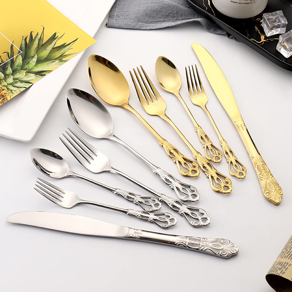 Royal Gold Stainless Steel Flatware Set - 30-Piece Modern Silverware for Wedding & Festival (Service for 6) - Elegant Dining Utensils for Special Occasions & Dinner Parties
