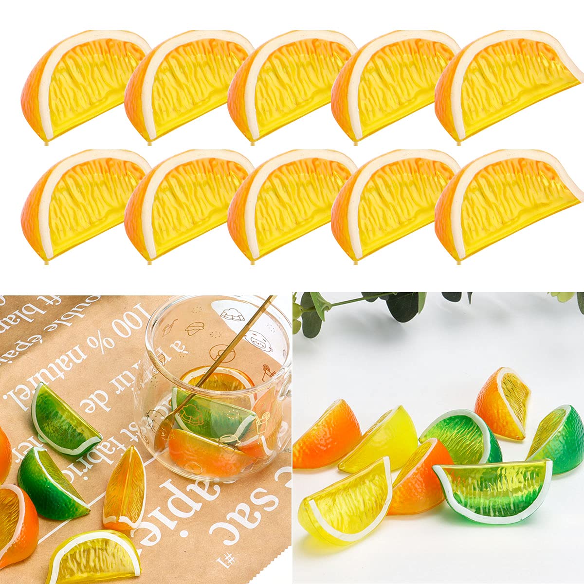 10 PCS Artificial Lemon Blocks - Realistic Fake Lemon Decor, Plastic Fruit Models for Home Kitchen, Party Table, Wedding Photography Props - Perfect for DIY Crafts, Centerpieces & Themed Events (Orange)