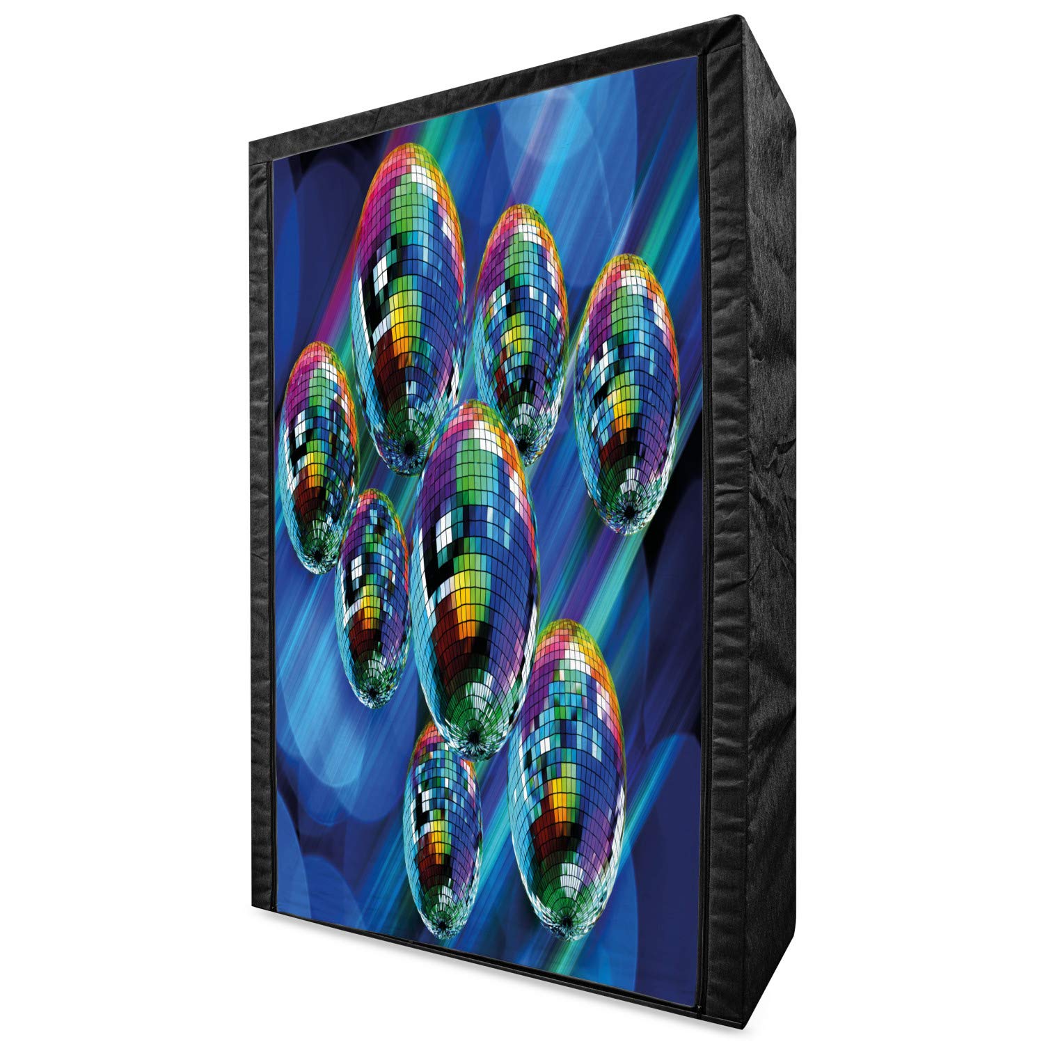 Vintage 70s Disco Ball Portable Fabric Wardrobe - Colorful Abstract Night Club Dancing Theme Clothing Organizer with Shelves, 42.5
