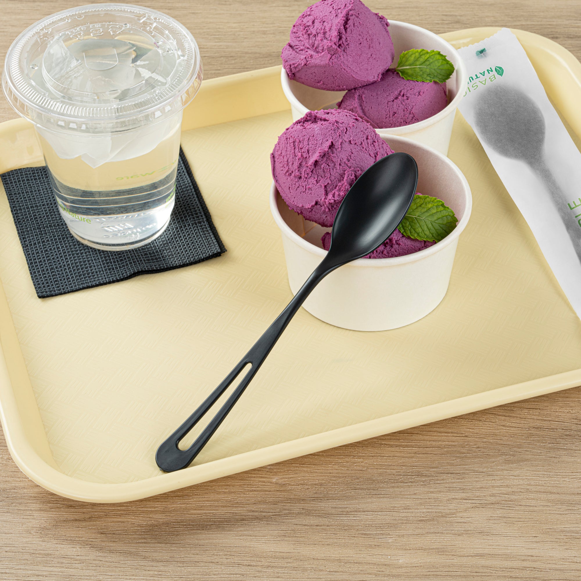 Eco-Friendly Black CPLA Plastic Spoons - Compostable, Heat Resistant (7.5