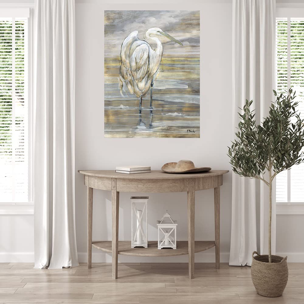 Golden Egret Canvas Wall Art by Paul Brent - 24x32 Inch Hand-Painted Fine Art Print for Living Room, Bedroom, Office Decor - Ready to Hang Waterproof Canvas Painting for Home & Commercial Spaces