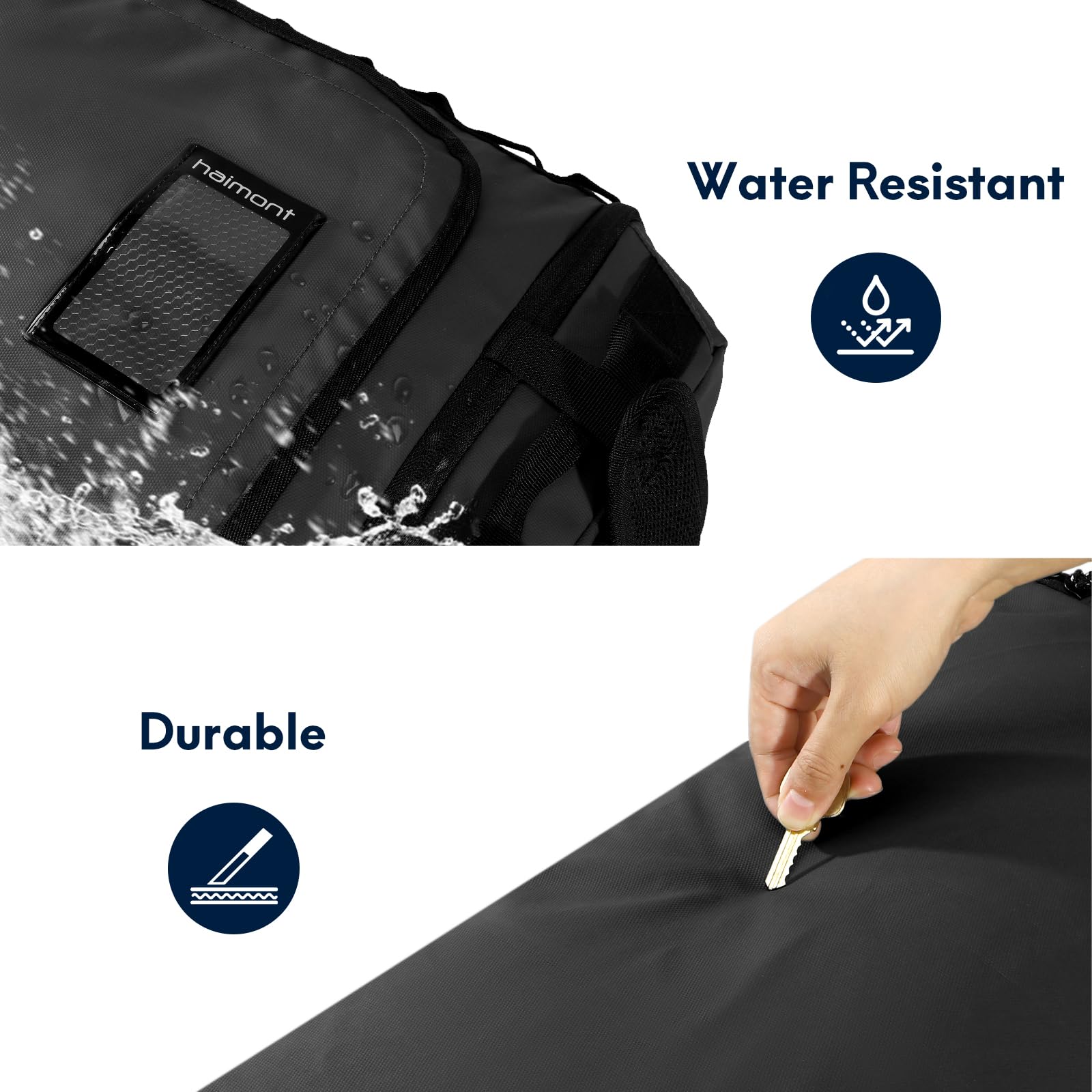 Haimont 50L Foldable Water Resistant Duffel Bag Backpack with Shoe Compartment - Large Travel Duffle for Men & Women - Perfect for Hiking, Camping, Gym, Sports & Weekend Getaways - Upgrade Version in Black