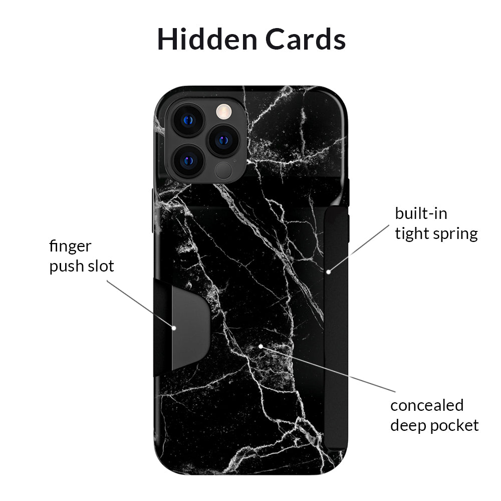 Black Marble iPhone Wallet Case - Slim Protective Cover with Card Holder for iPhone 13/14/15 Pro Max - Perfect for Travel, Shopping & Everyday Use