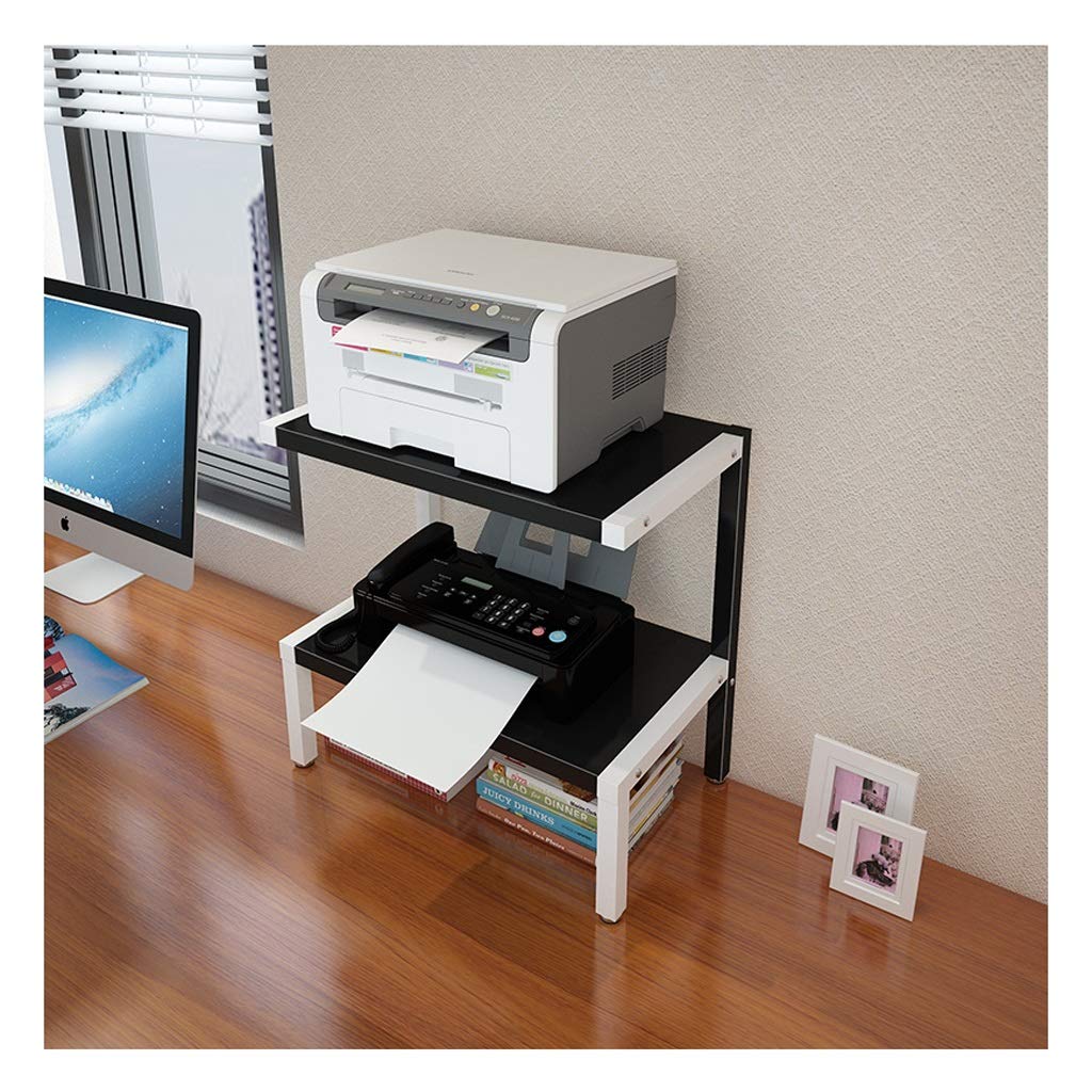 2-Tier Steel & Wood Printer Stand with Storage Shelves - Multi-Purpose Desk Organizer for Fax Machine, Scanner, Files & Books - Space-Saving Under Desk Solution for Home & Office (Color: Dark Wood)