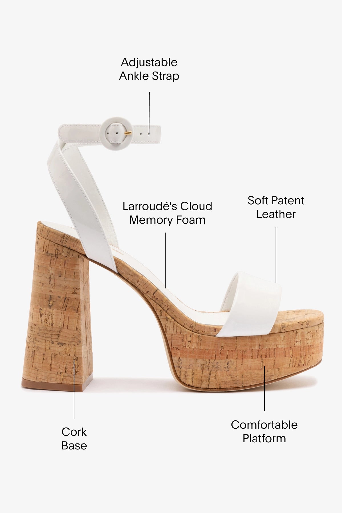White Patent Leather & Natural Cork Dolly Sandal - Comfortable Women's Summer Sandals for Beach, Vacation & Casual Outings