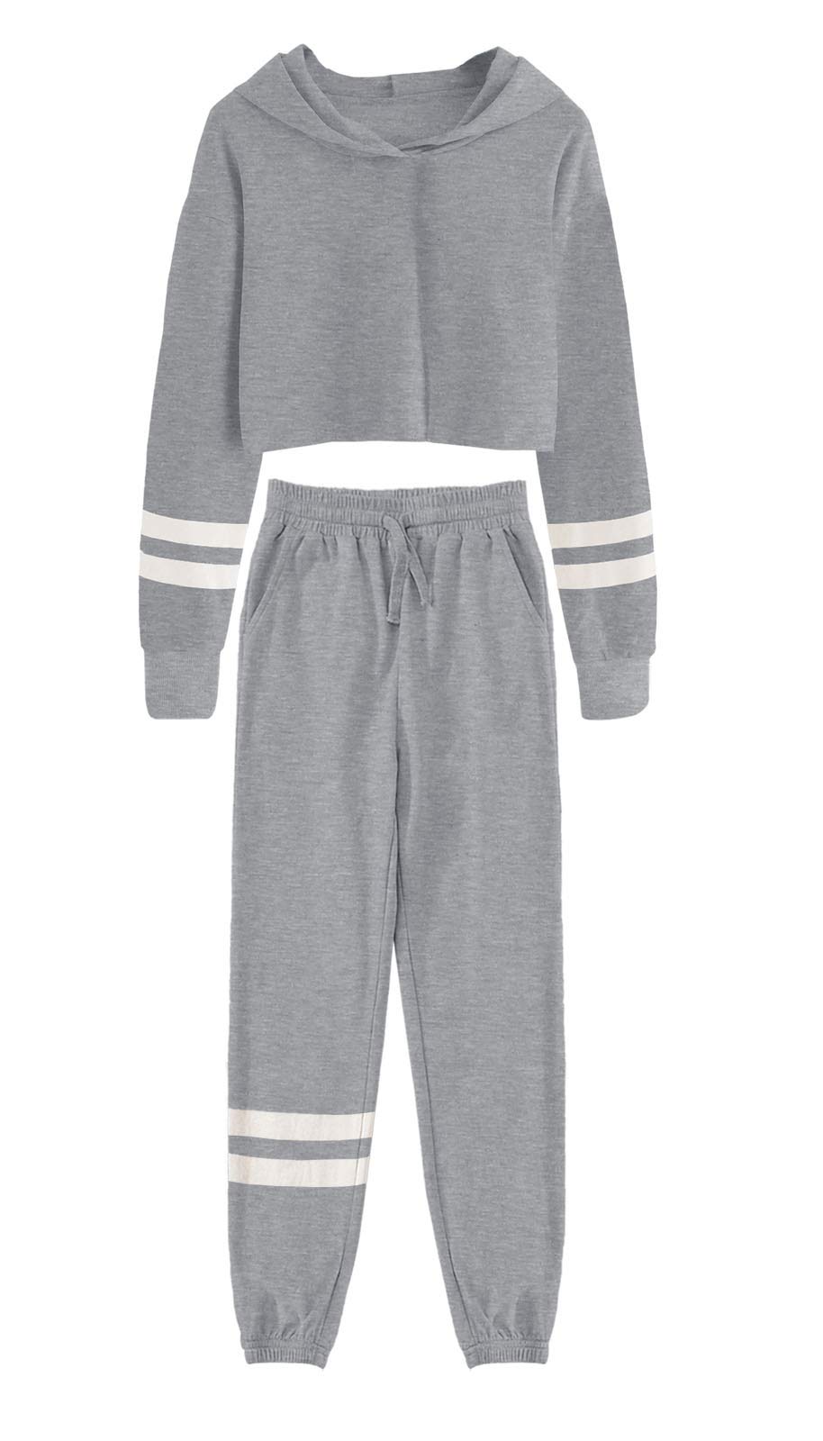 Girls Sweatsuits Set - Trendy Crop Top Hoodie & Sweatpants 2-Piece Outfit for Teens | Athletic Wear & Lounge Clothes | Perfect for Gym, Yoga, School and Casual Wear
