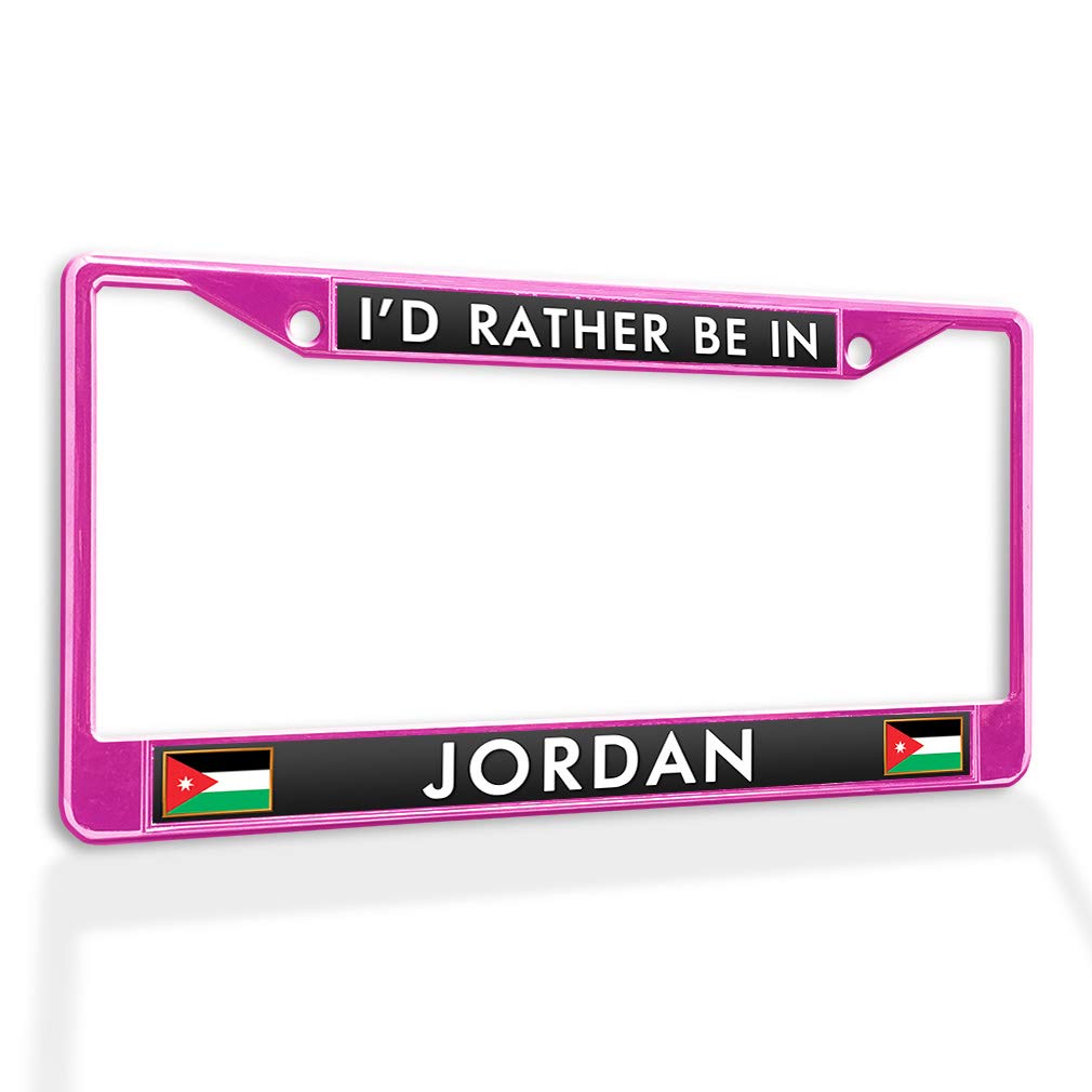 Metal Insert License Plate Frame - I'd Rather Be in Jordan - Weatherproof Car Accessories - Hot Pink with 2 Holes - Perfect for Jeep, Truck & SUV Customization