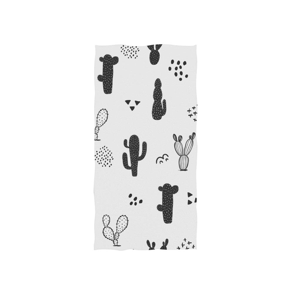 Black and White Cactus Hand Towel - Ultra Soft Bath & Face Towel for Gym, Spa, Kitchen - Absorbent Quick-Dry Cotton Towel for Home & Travel Use