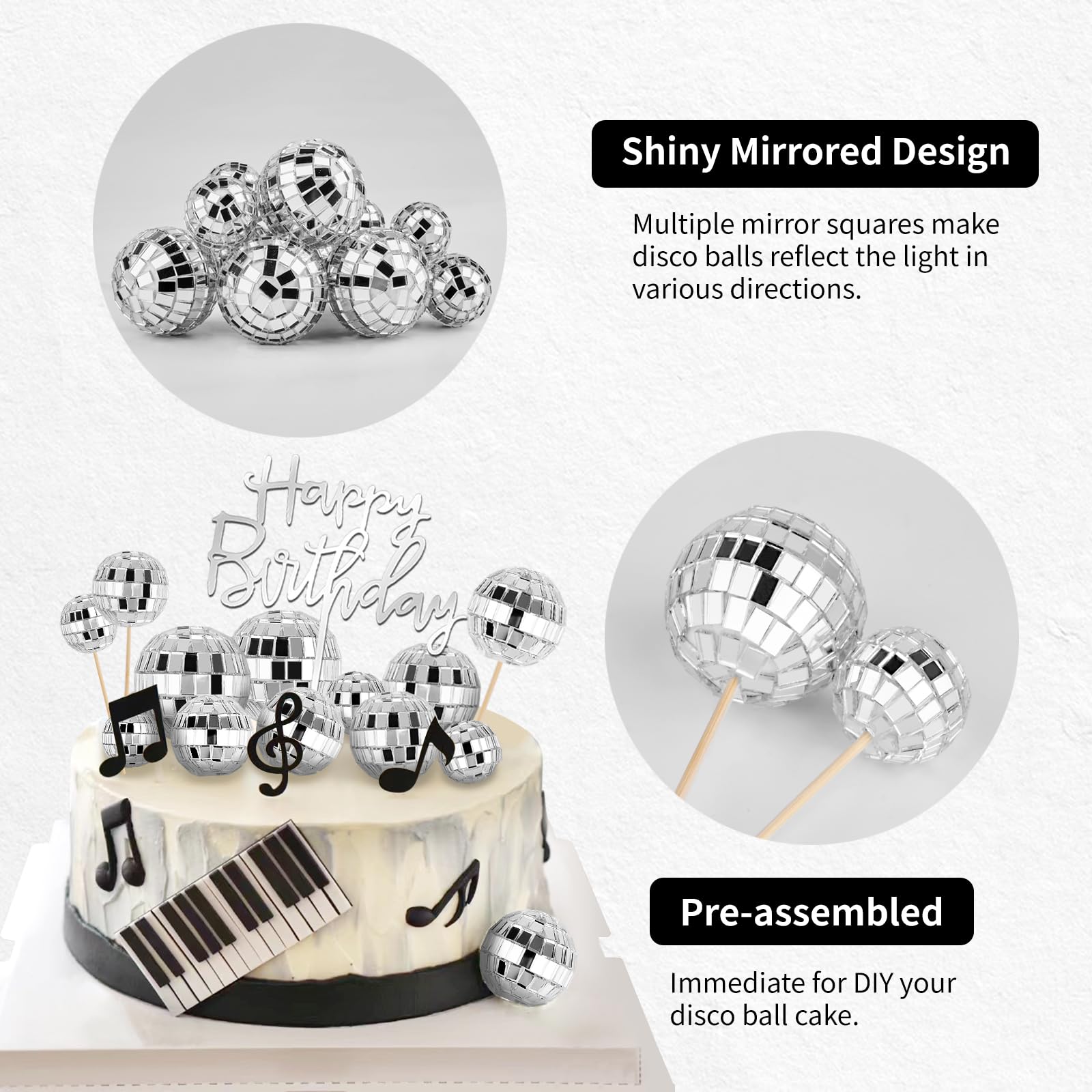 23 Pcs Disco Ball Cake Toppers & Cupcake Picks - 1970s Disco Theme Birthday Party Decorations - Perfect for Birthday Cakes, Cupcakes, and Retro Themed Parties