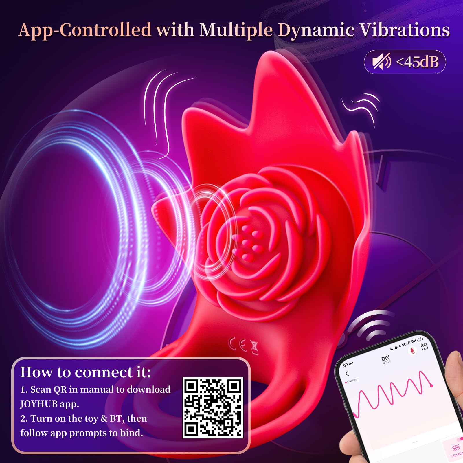 **APP Controlled Vibrating Cock Ring for Men - Silicone Penis Ring with Rose Clitoral Stimulator, Multi-Speed Couples Sex Toy for Enhanced Pleasure - Perfect for Couples Play & Spicing Up Intimacy**