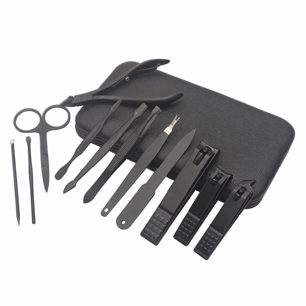Premium Stainless Steel Manicure Set - 12-Piece Nail Clippers, Scissors, Grooming Kit with Acne Needle & Blackhead Tools in Leather Travel Case | Perfect for Home, Travel, Salon & Professional Nail Care