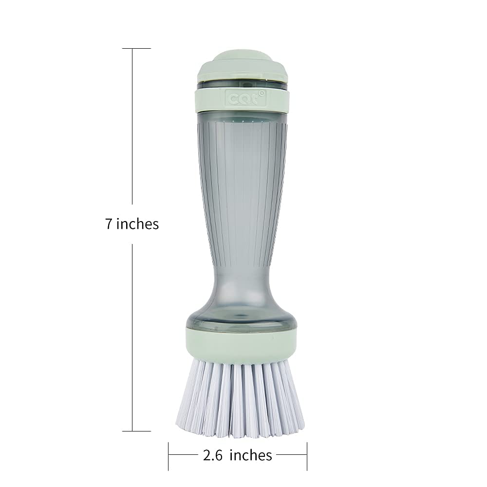 Eco-Friendly CQT Dish Brush with Built-in Soap Dispenser - Kitchen Sink Scrubber for Pots, Pans & Dishes Cleaning (Includes 1 Brush & 2 Refills) - Perfect for Daily Dishwashing & Tough Grease Removal