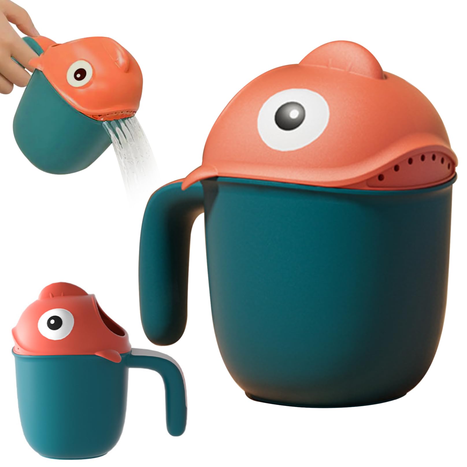 Baby Bath Rinse Cup with Handle - 650ml PP Safety Bath Rinser, Cute Fish Design, Ergonomic 7-Outlet Shower Head for Easy Refill | Ideal for Infant Bath Time, Toddler Hair Washing & Bathroom Safety Accessories