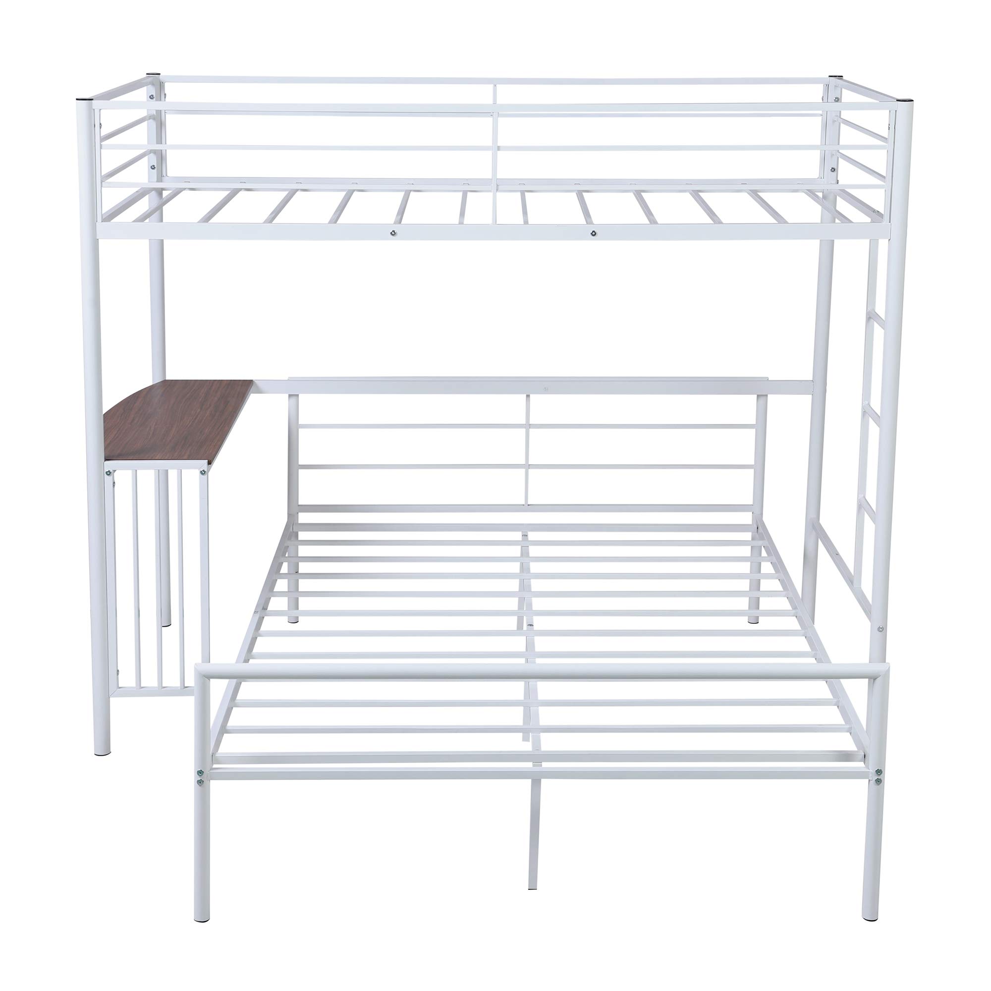 Dolonm Convertible Twin Over Full Metal Bunk Bed with Built-in Desk, Ladder & Safety Guardrails - Heavy Duty Space-Saving Bed Frame for Kids, Teens & Small Bedrooms (White) - Perfect for Shared Rooms, Dorms & Studio Apartments