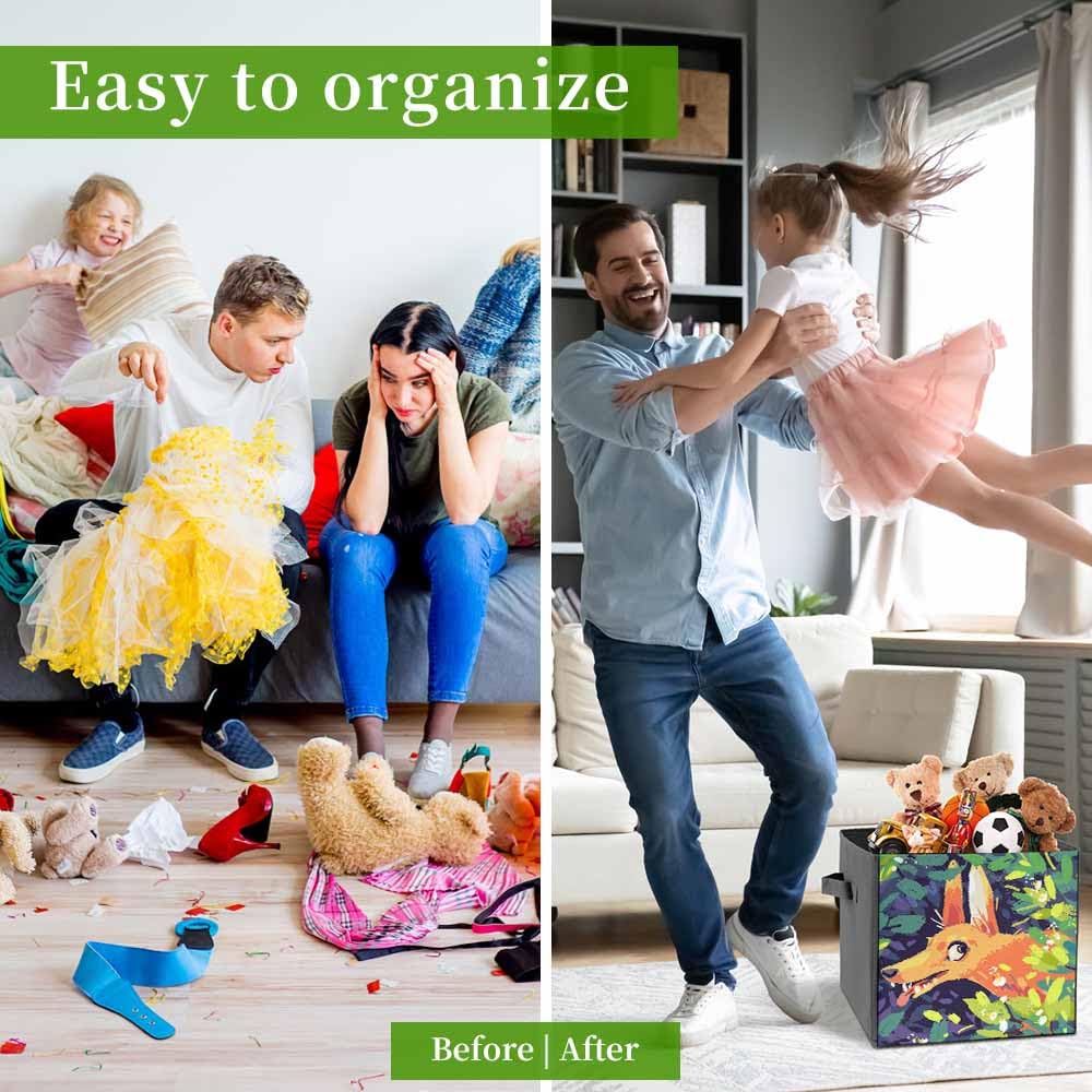 Collapsible Storage Bins 2-Pack - Stackable Foldable Storage Containers with Handles, Cube Organizer Baskets for Home, Office & Kids Room Organization - Perfect for Toys, Books & Clothes Storage