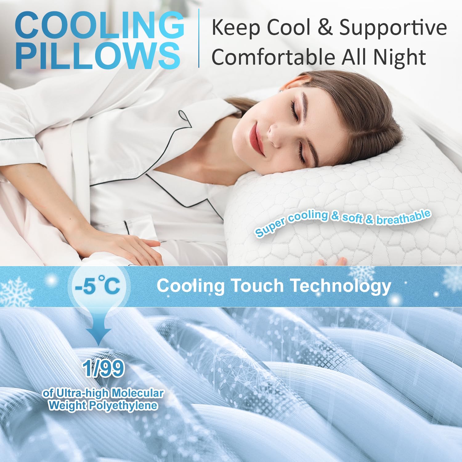 QUTOOL 2-Pack King Size Cooling Gel Memory Foam Pillows - Adjustable Shredded Foam Pillow Set for Side & Back Sleepers | Perfect for Hot Sleepers & Night Sweat Relief | Bedroom, Guest Room & Travel Use